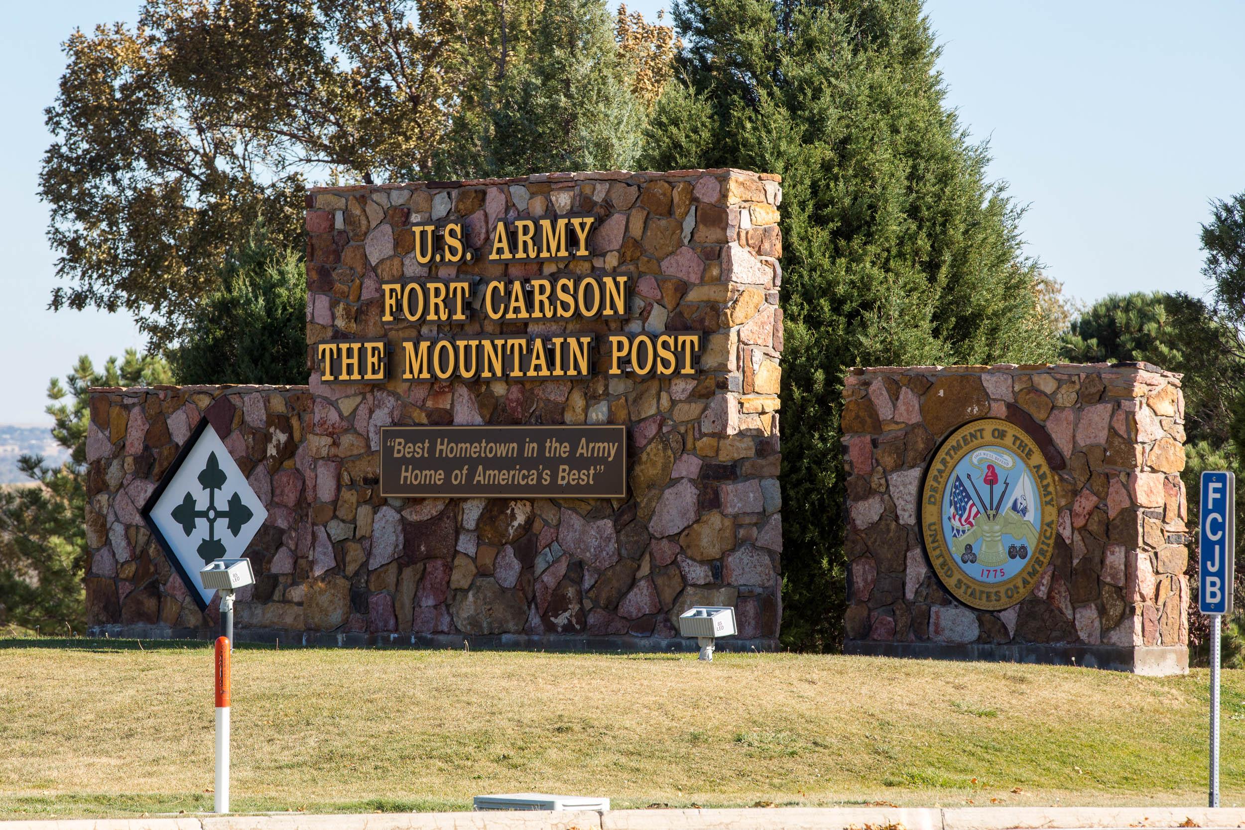 Gate 1 at the Fort Carson military base south of Colorado Springs.