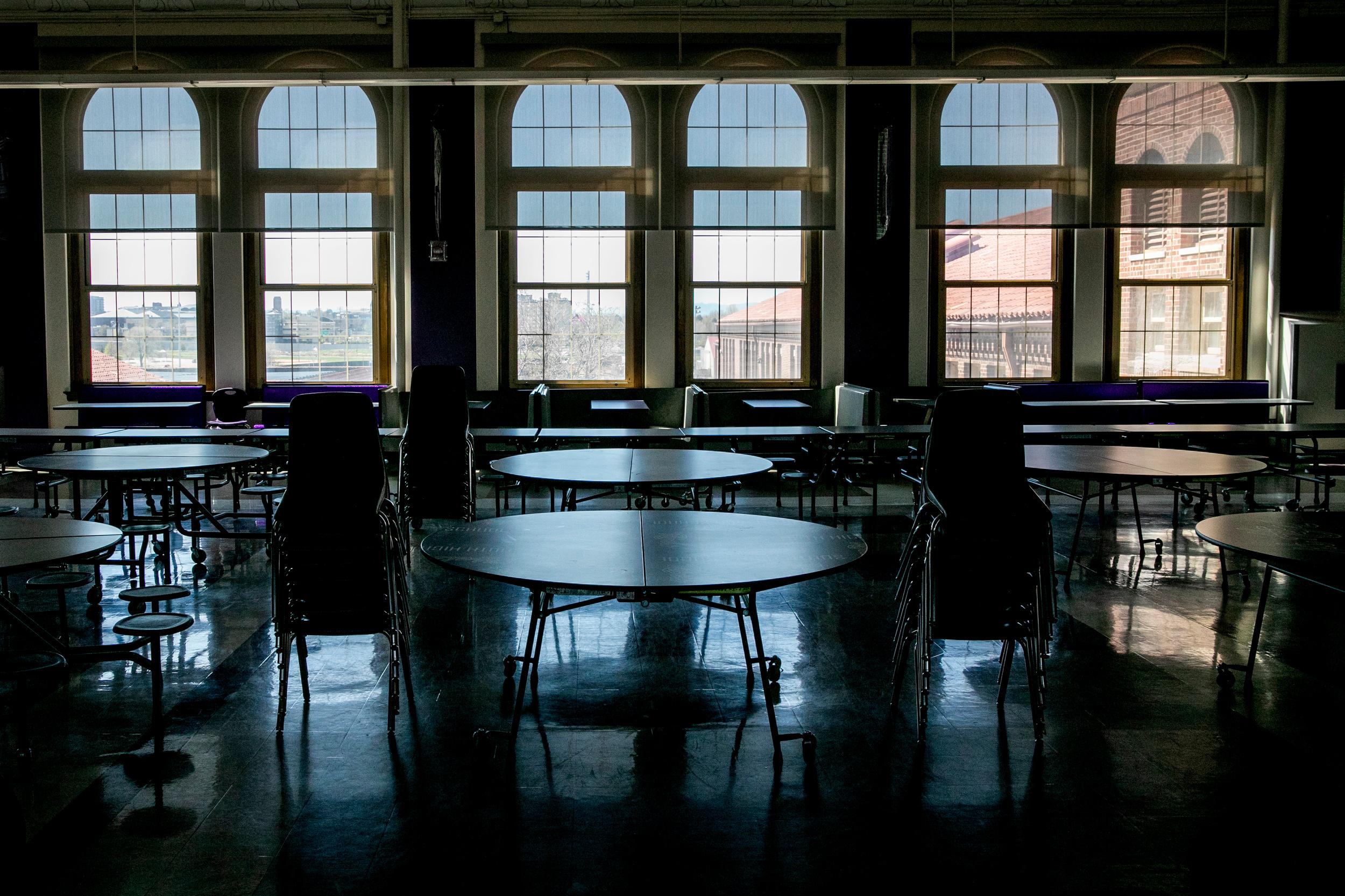 Empty Denver South High School cafeteria