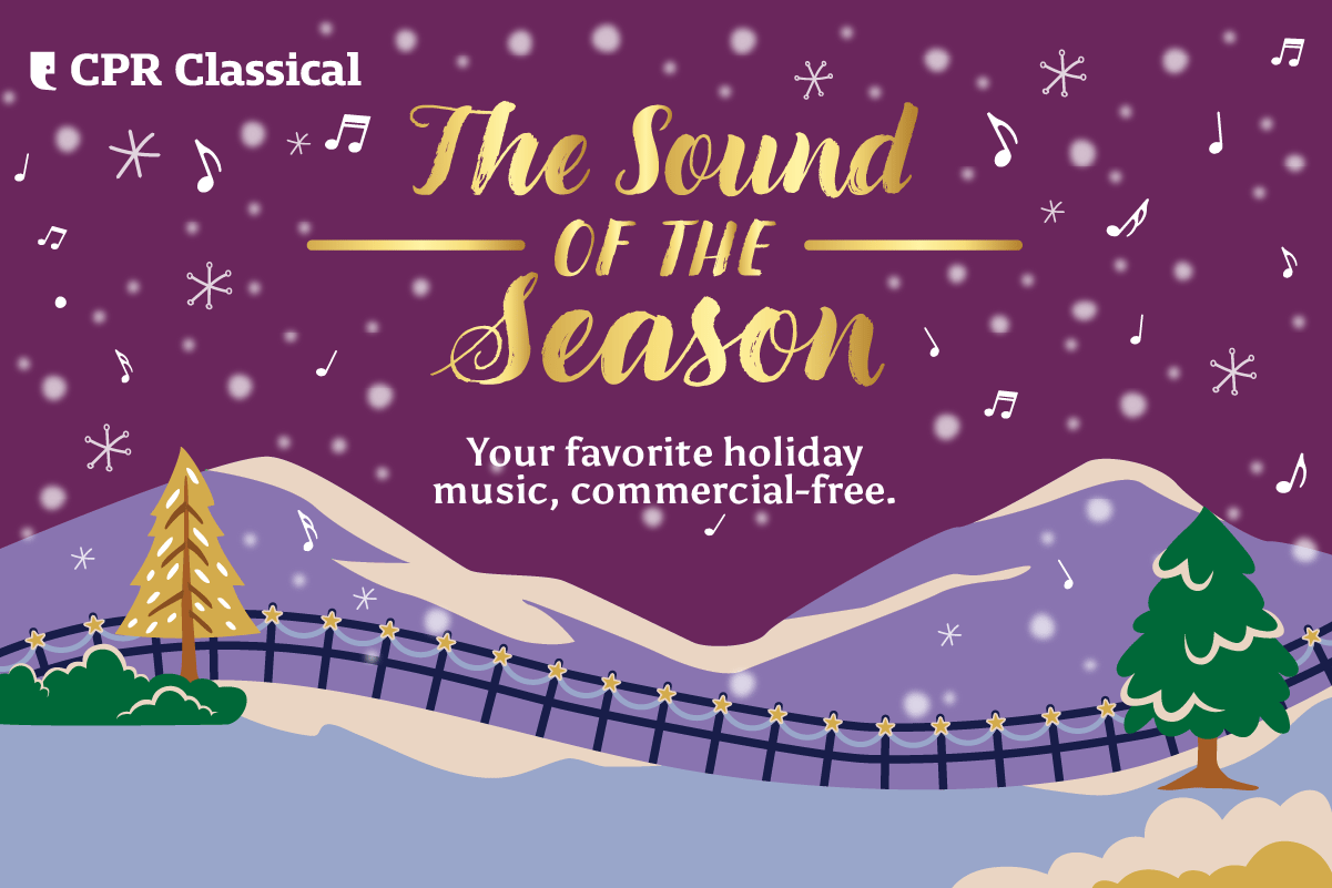 The Sound of the Season text against an illustration of snow mountains and trees.