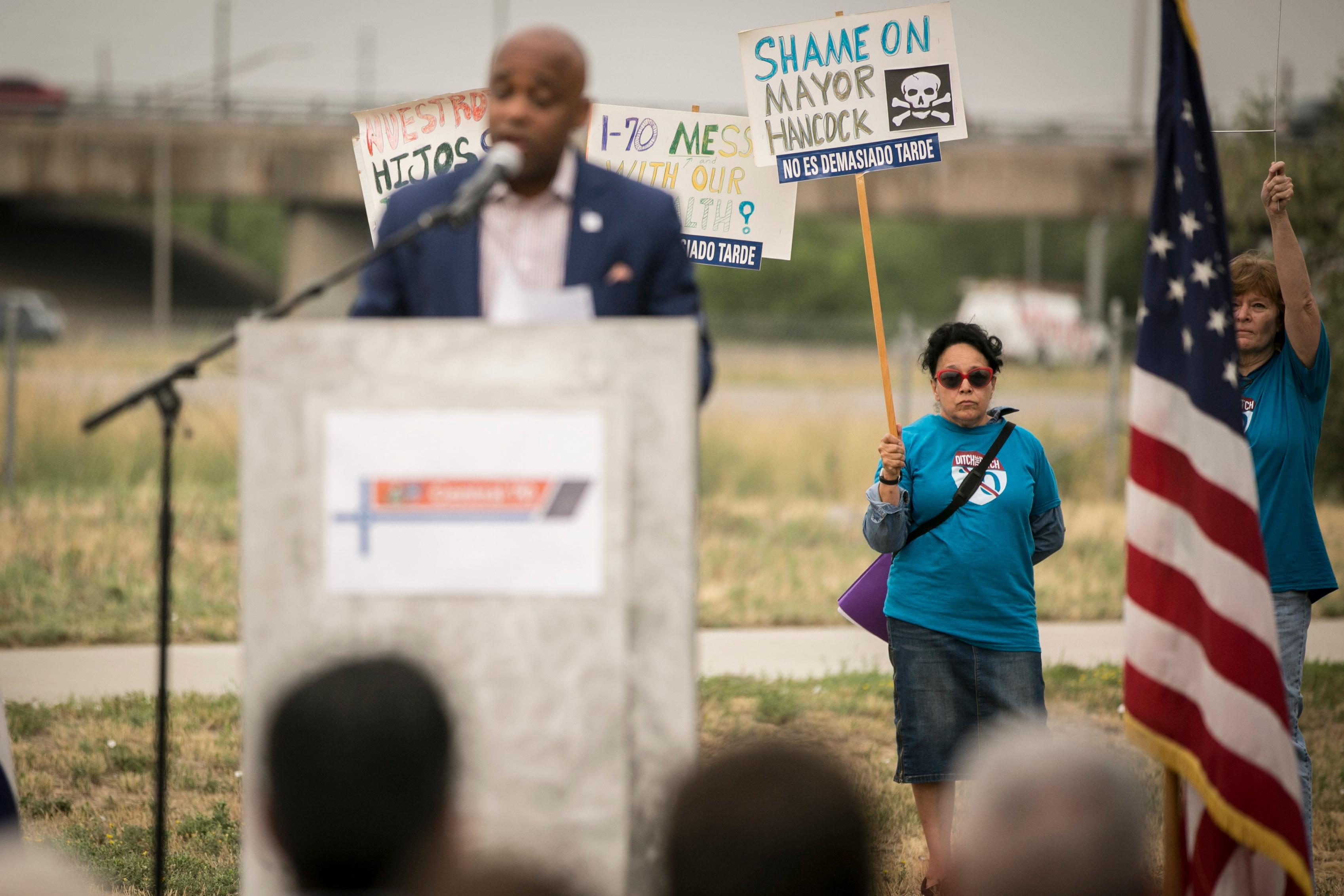 Protesters at Interstate 70 groundbreaking Mary Hernandez