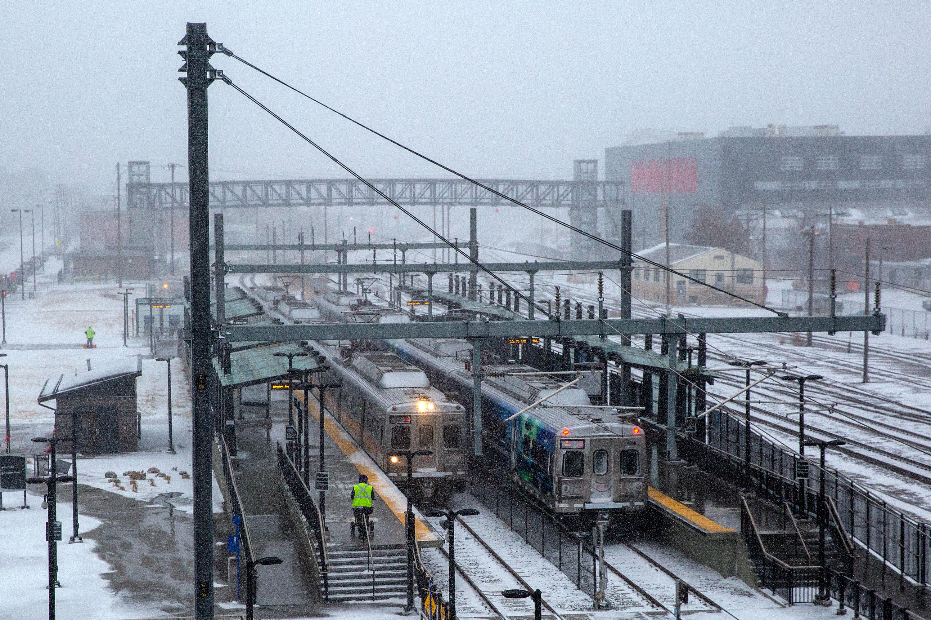 Photo: A Line RTD Commuter Rail 38th Street Station Snow 1 HV 20190124