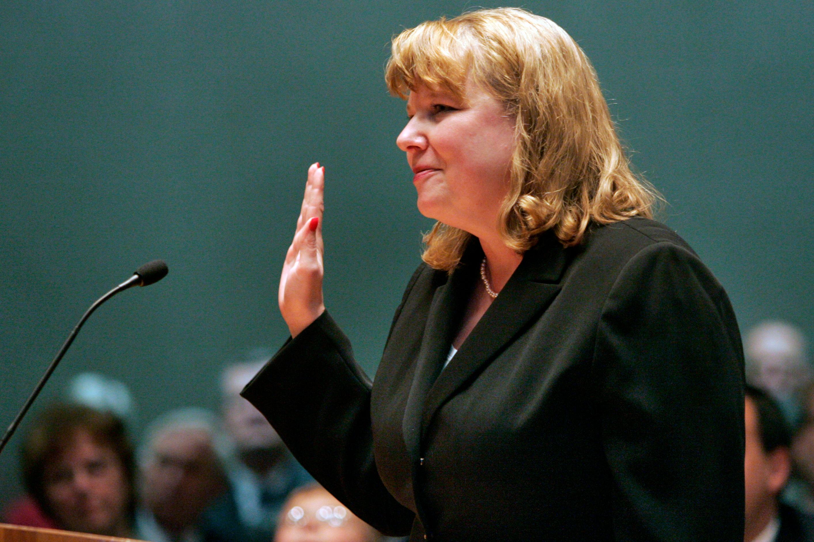 Photo: Allison Eidis sworn in as chief justice of the Colorado Supreme Court in Denver, Monday, March 13, 2006