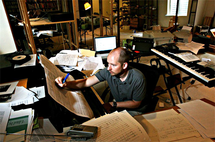 Photo: Daniel Kellogg composing at home