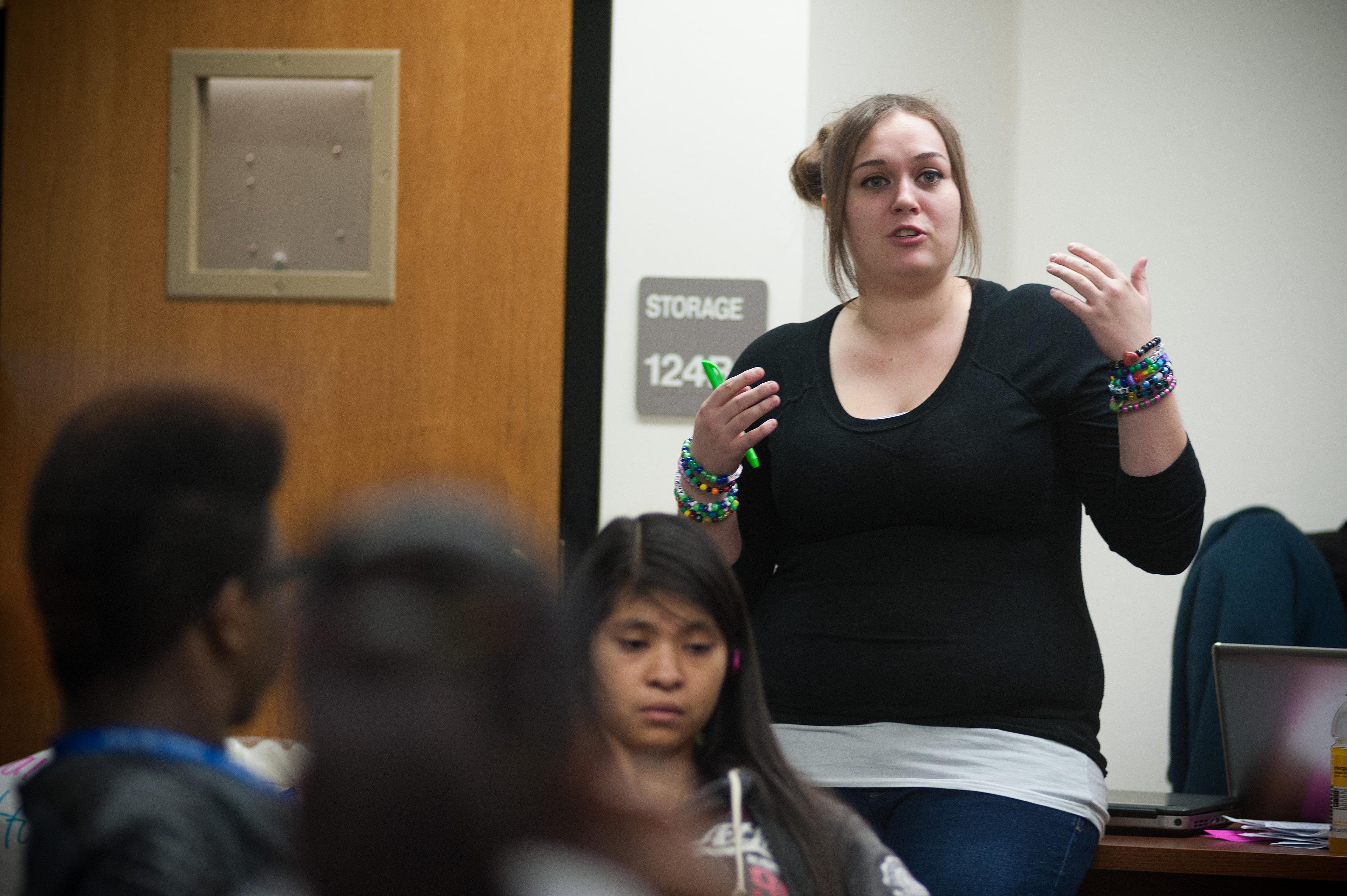 Photo: Destiny Carney gestures in Project Voyce class