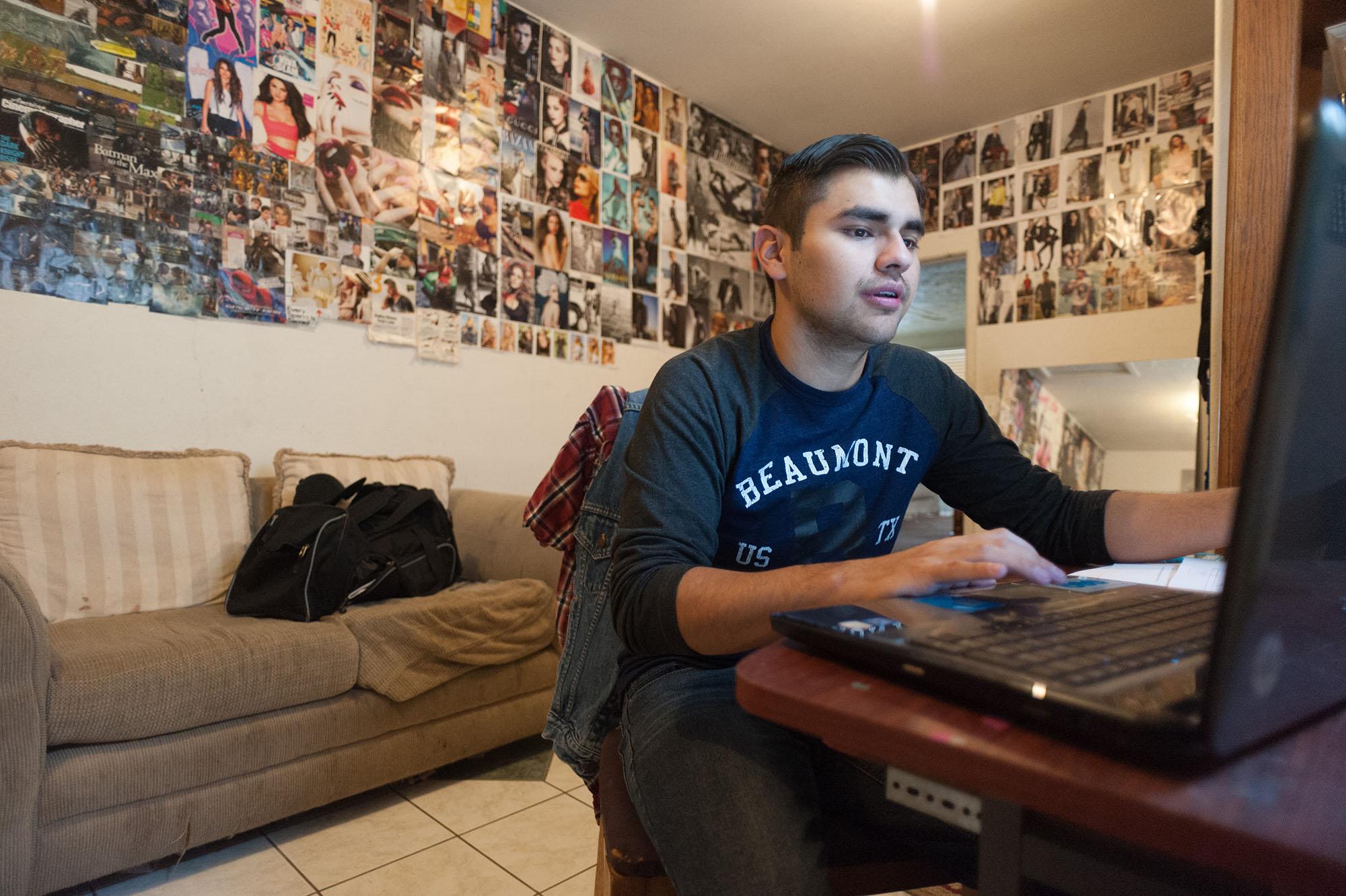 Photos: Luis Robles studies homework