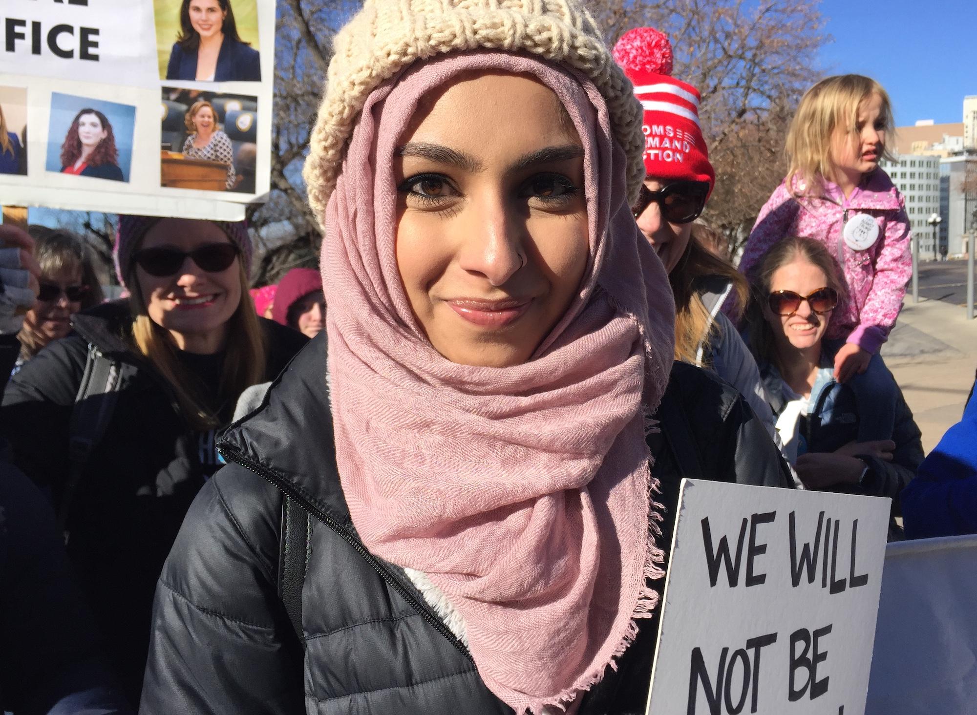 Photo: Women&#039;s March 2 | Suzie Amin poses amid protesters at the Womxn&#039;s March Denver 2019-- Natalia V. Navarro