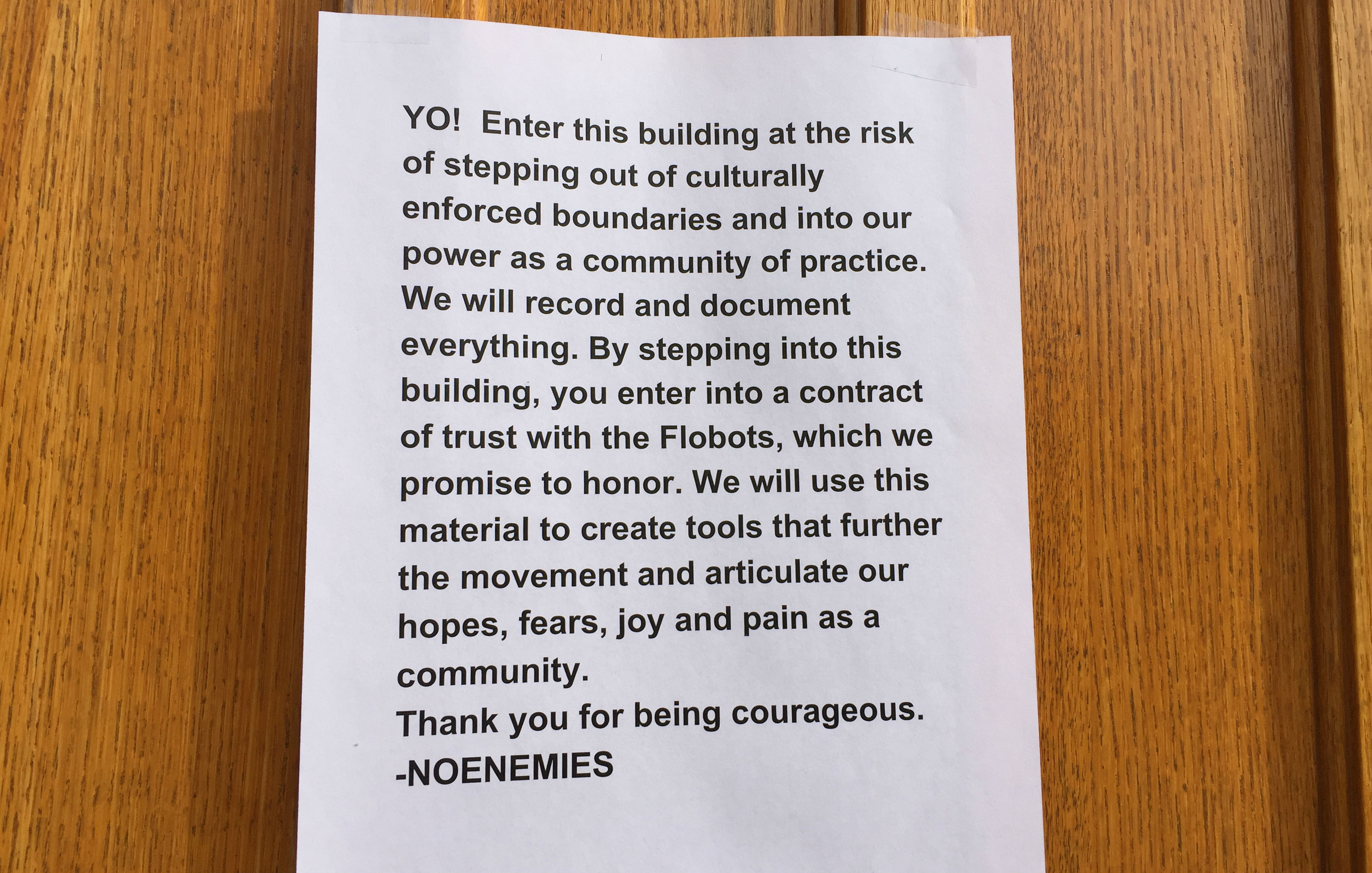 Photo: Flobots NOENEMIES sign