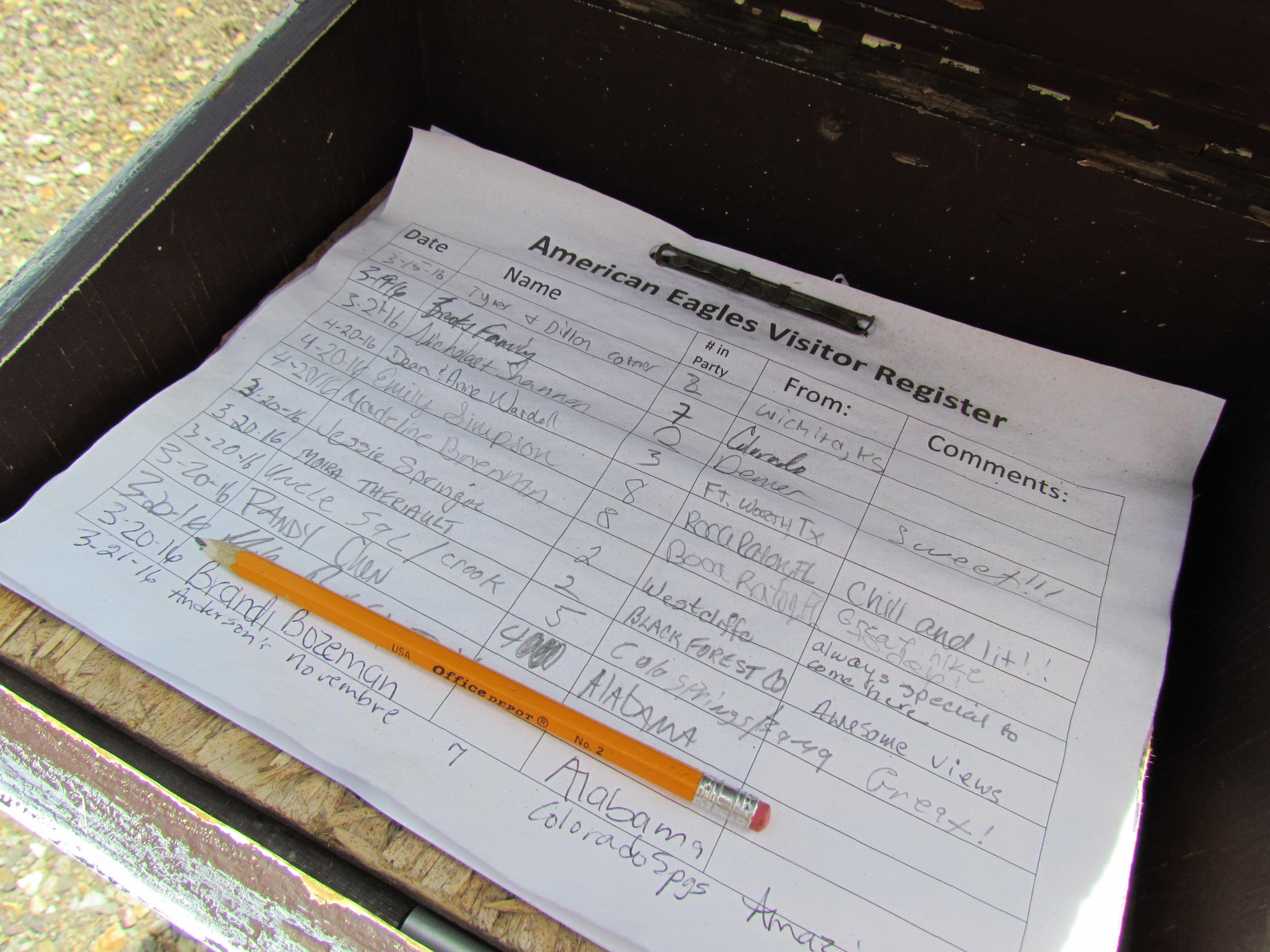 PHOTO: American Eagles Mine Visitor Book