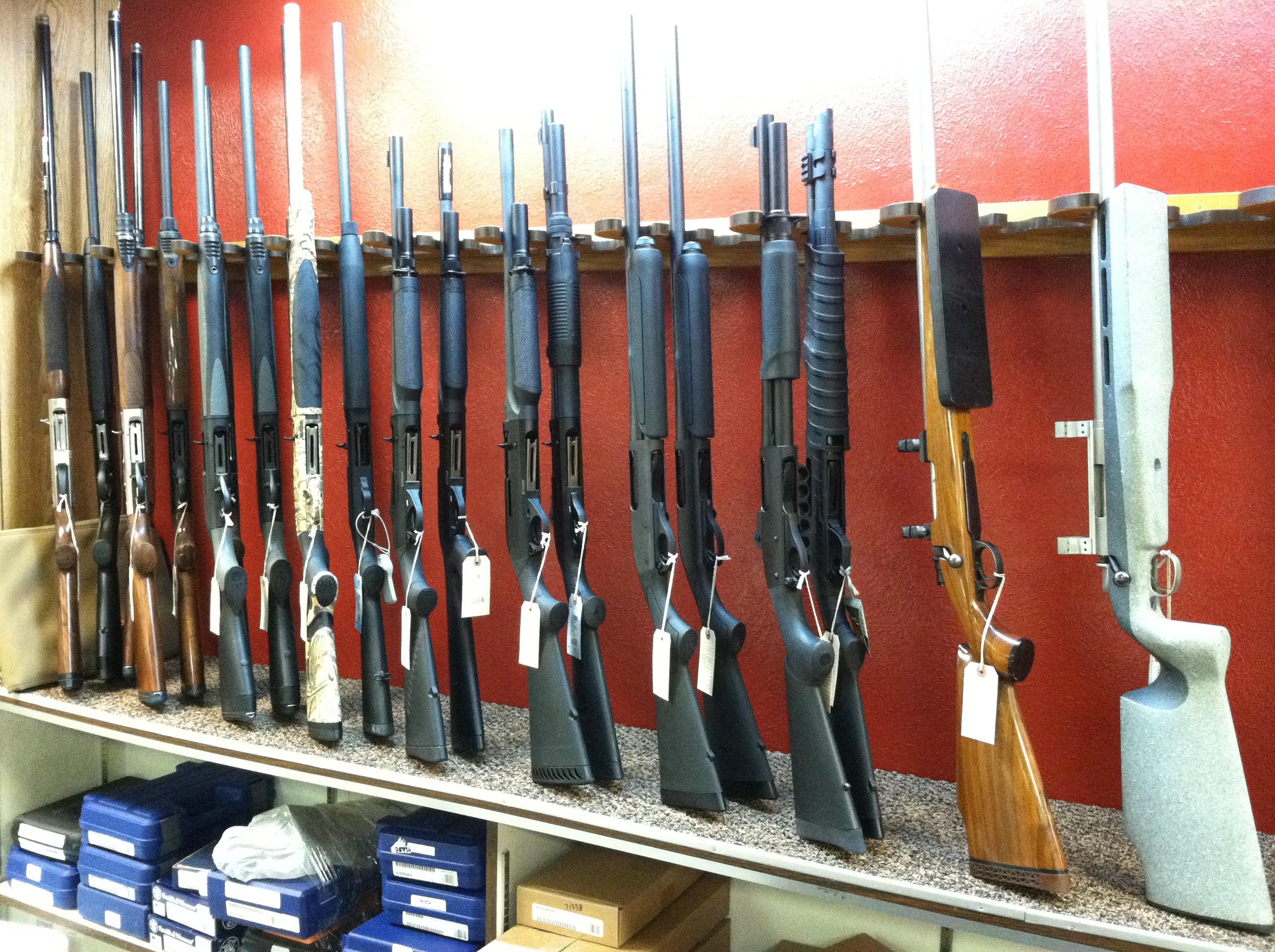 Photo: Rifles on display at an Aurora gun store