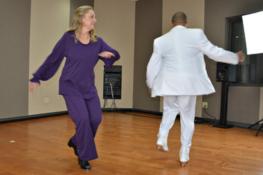 Photo: David Sharp and Jeannine Goode-Allen tap dance 3-2