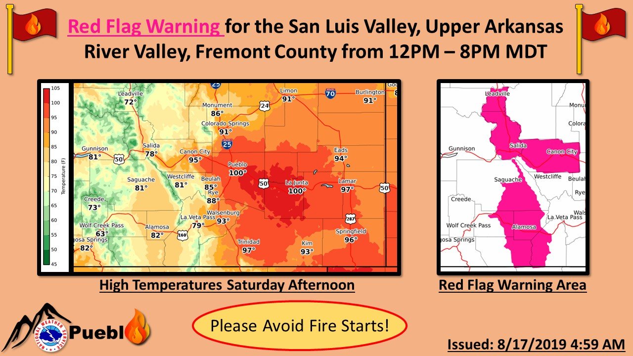 Red Flag Warning Colorado's High Country on Saturday, Aug. 17, 2019.