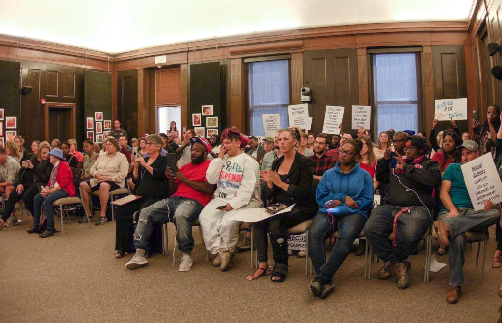 Concerned community members packed the chamber at City Hall on Tuesday, Sept. 10, 2019, for the at times emotional meeting. Many held protest signs, some had tears running down their face while others were visibly angry. They are upset the El Paso Sheriff’s Department investigated Bailey’s shooting and the county’s District Attorney will decide whether the officers involved followed Colorado law.