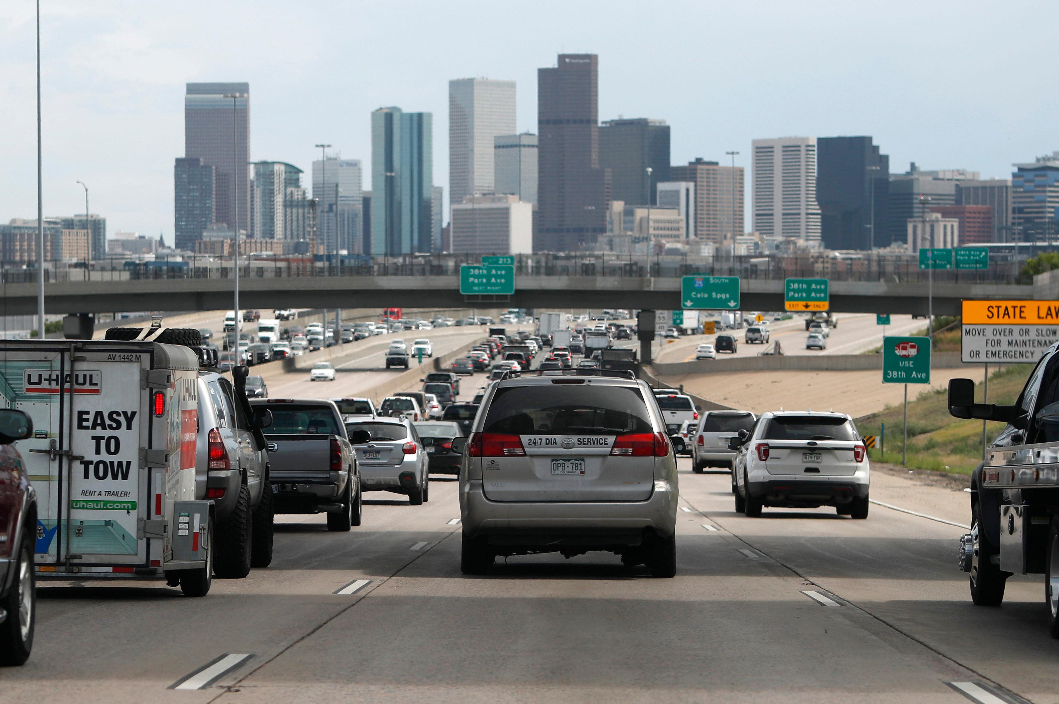 denver downtown, backed up interstate 25 traffic, r m