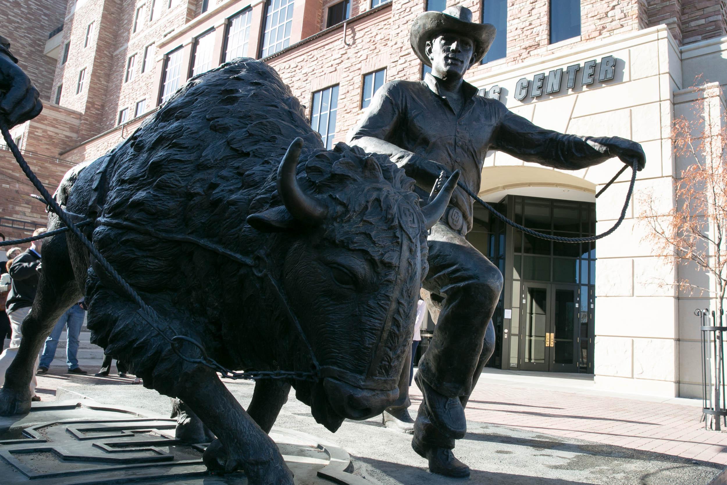 A Statue commemorating CU Boulder Mascot Ralphie