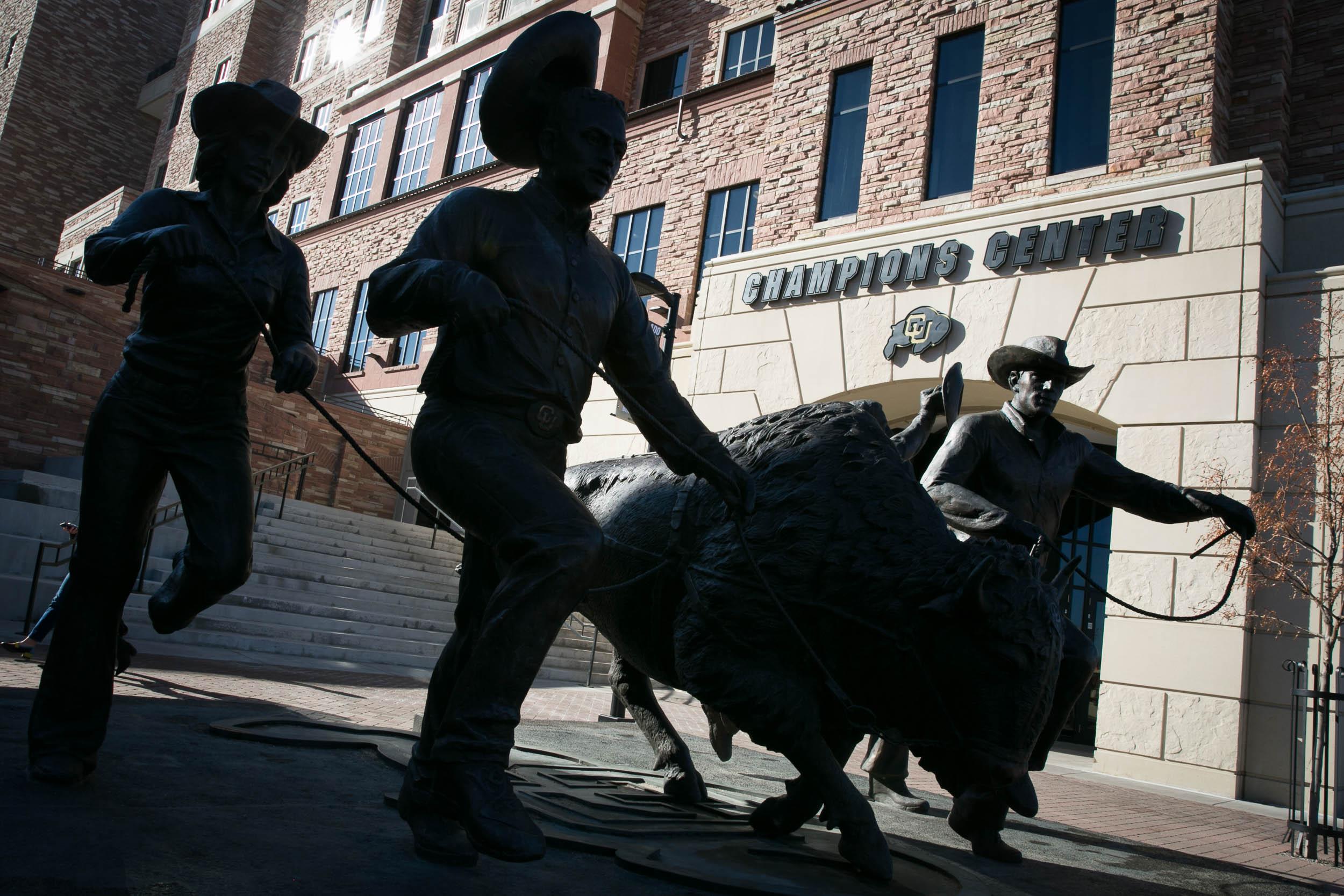 Statue commemorating CU Boulder Mascot Ralphie