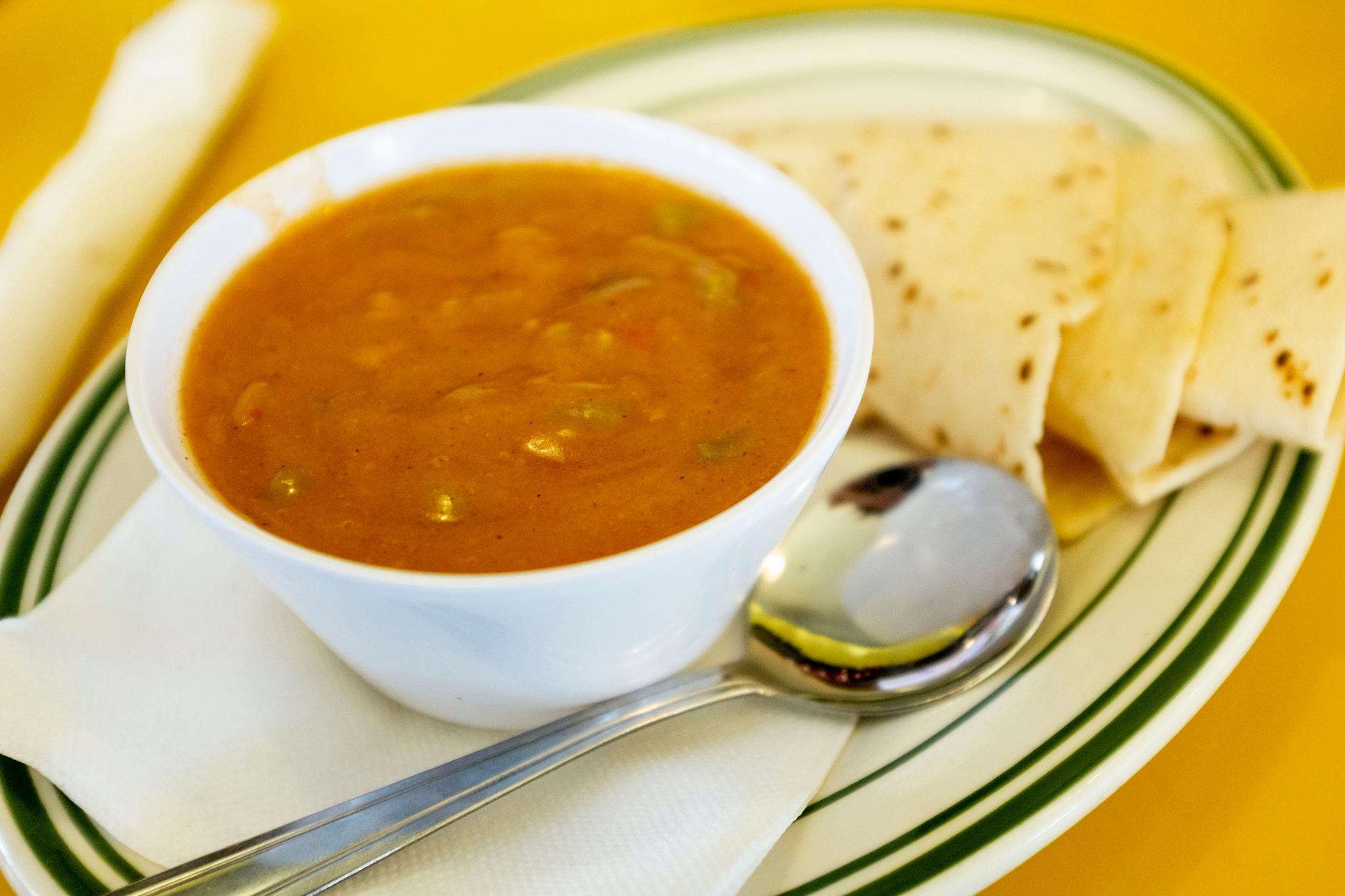 Green chile served up at Tom&#039;s Diner. Dec. 21, 2019. (Kevin J. Beaty/Denverite)