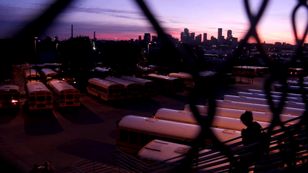 School buses prepare for their morning rounds in Denver