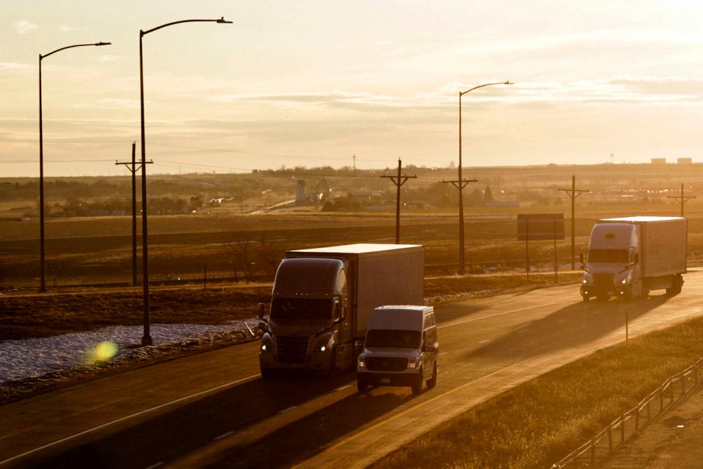 Trucks on Interstate 70 east of Denver