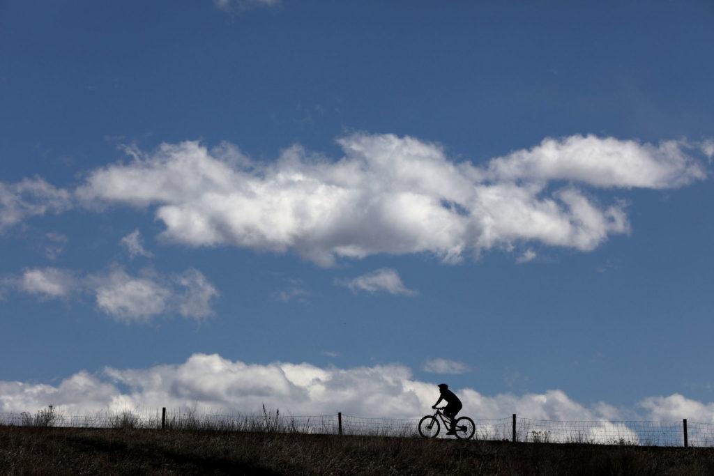 Lone Cyclist Green Mountain at Hayden Park in Jefferson County