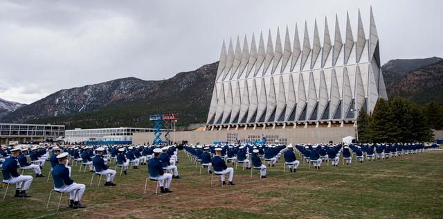 Cadets social distance at the Air Force Academy graduation 2020