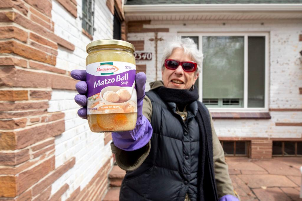 Johanna Ladis and her family delivered matzo ball soup to Helen Spiegel, who's not leaving the house during the COVID-19 outbreak on April 3, 2020.