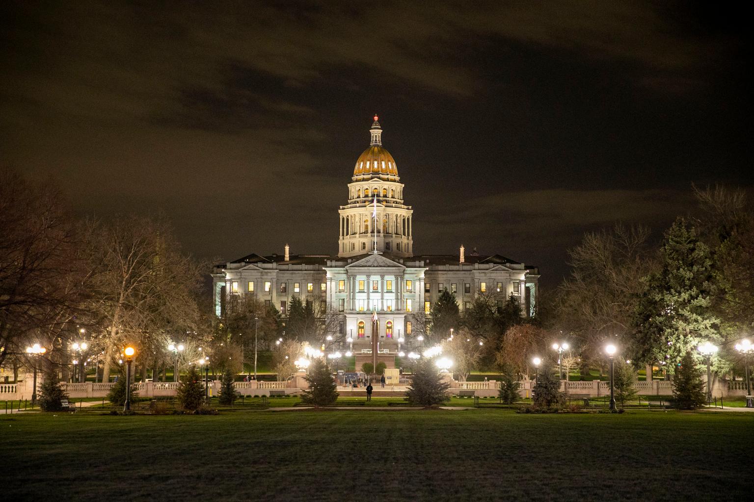 Colorado state Capitol building at night