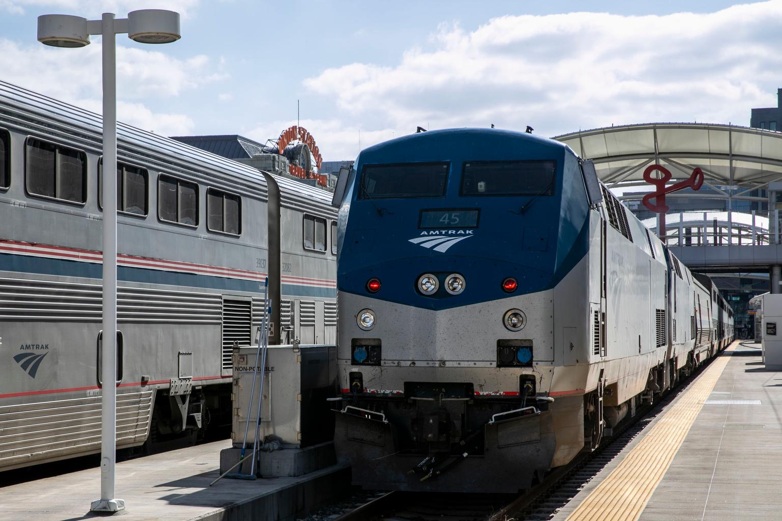 Amtrak trains at Union Staton in Denver.