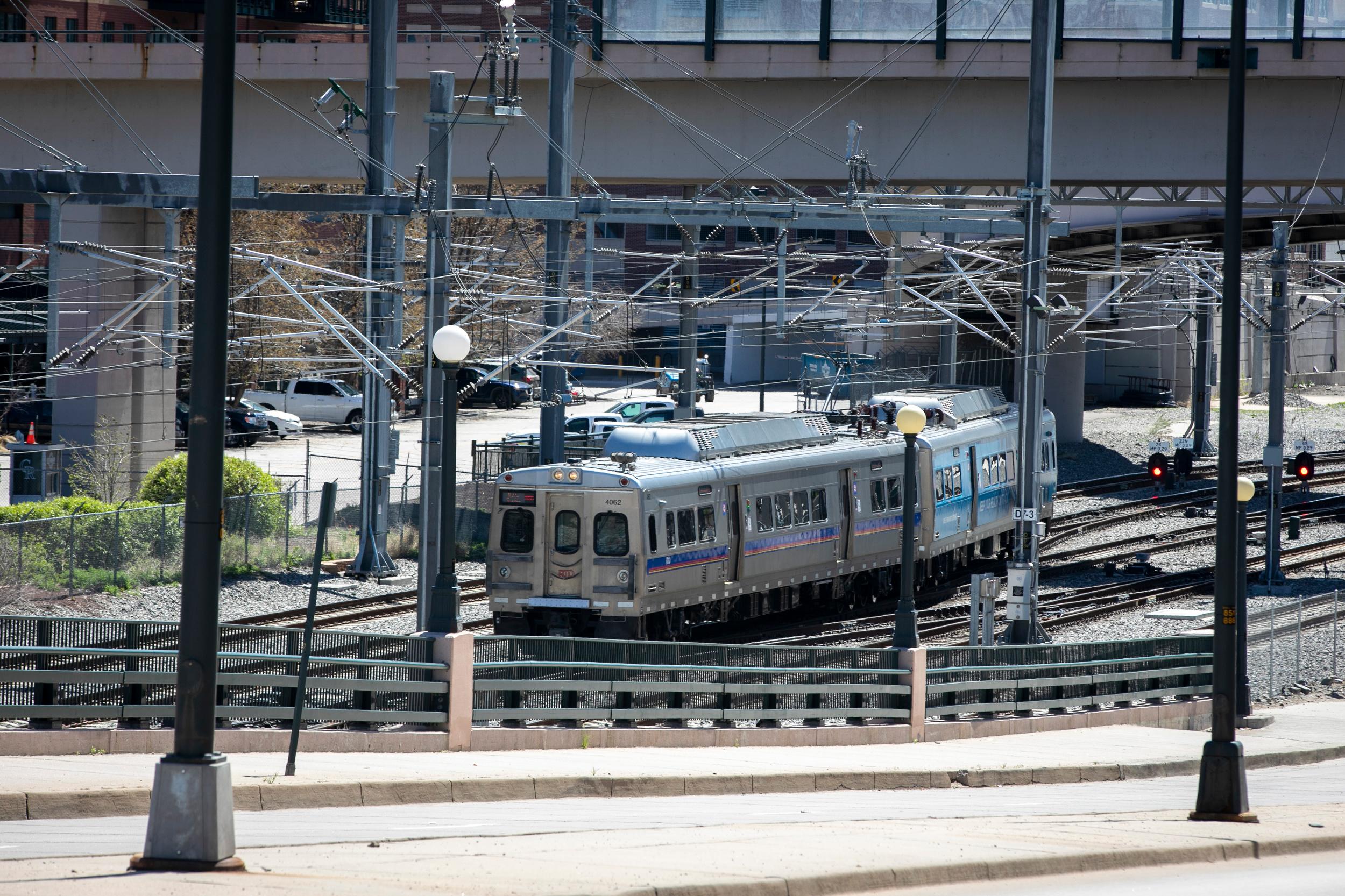 RTD commuter rail trains in downtown Denver