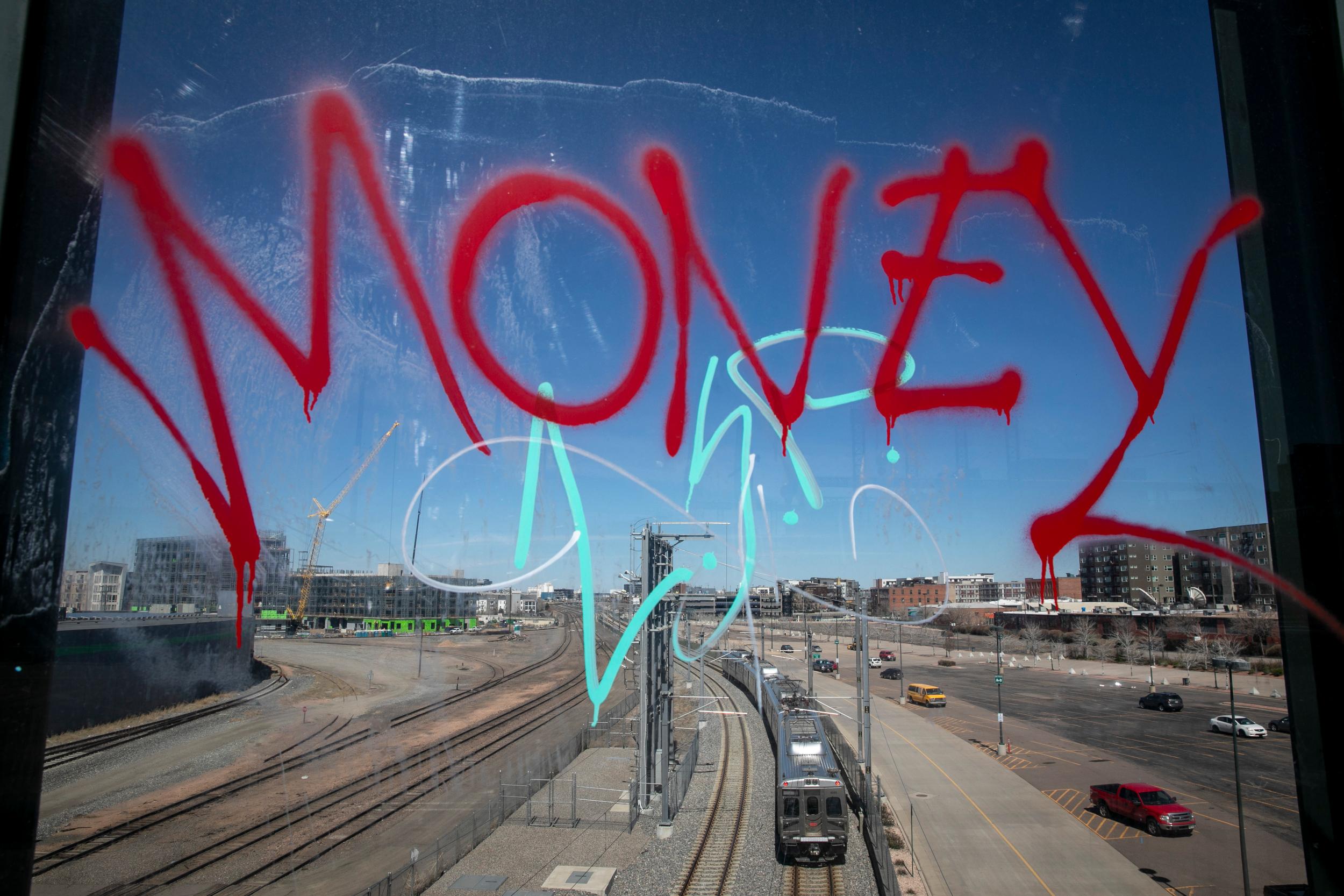 RTD commuter rail trains in downtown Denver