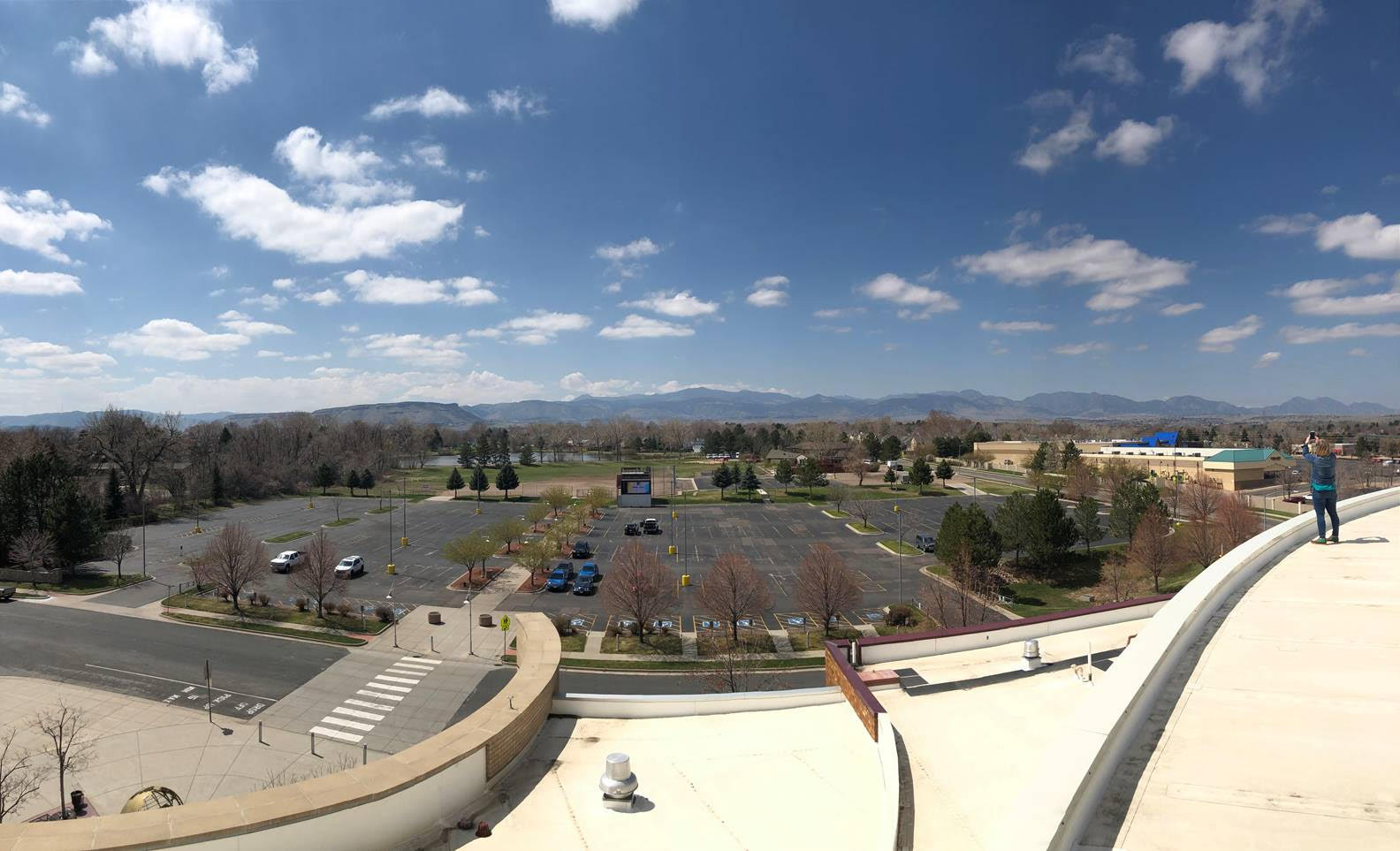 A view of the parking lot at Faith Bible Chapel in Arvada, where hundreds of cars are expected to park on Easter Sunday, April 12, 2020 for drive-in services.