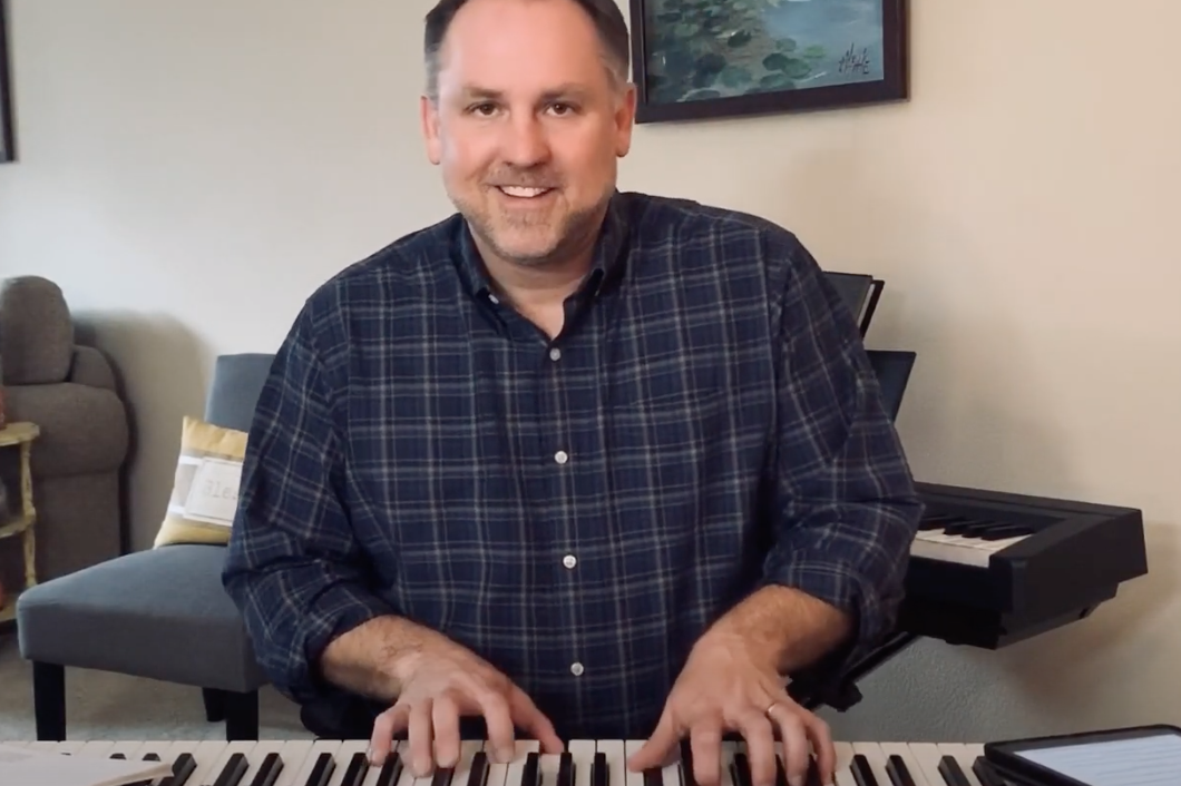 Matt Weesner at the keyboard practicing