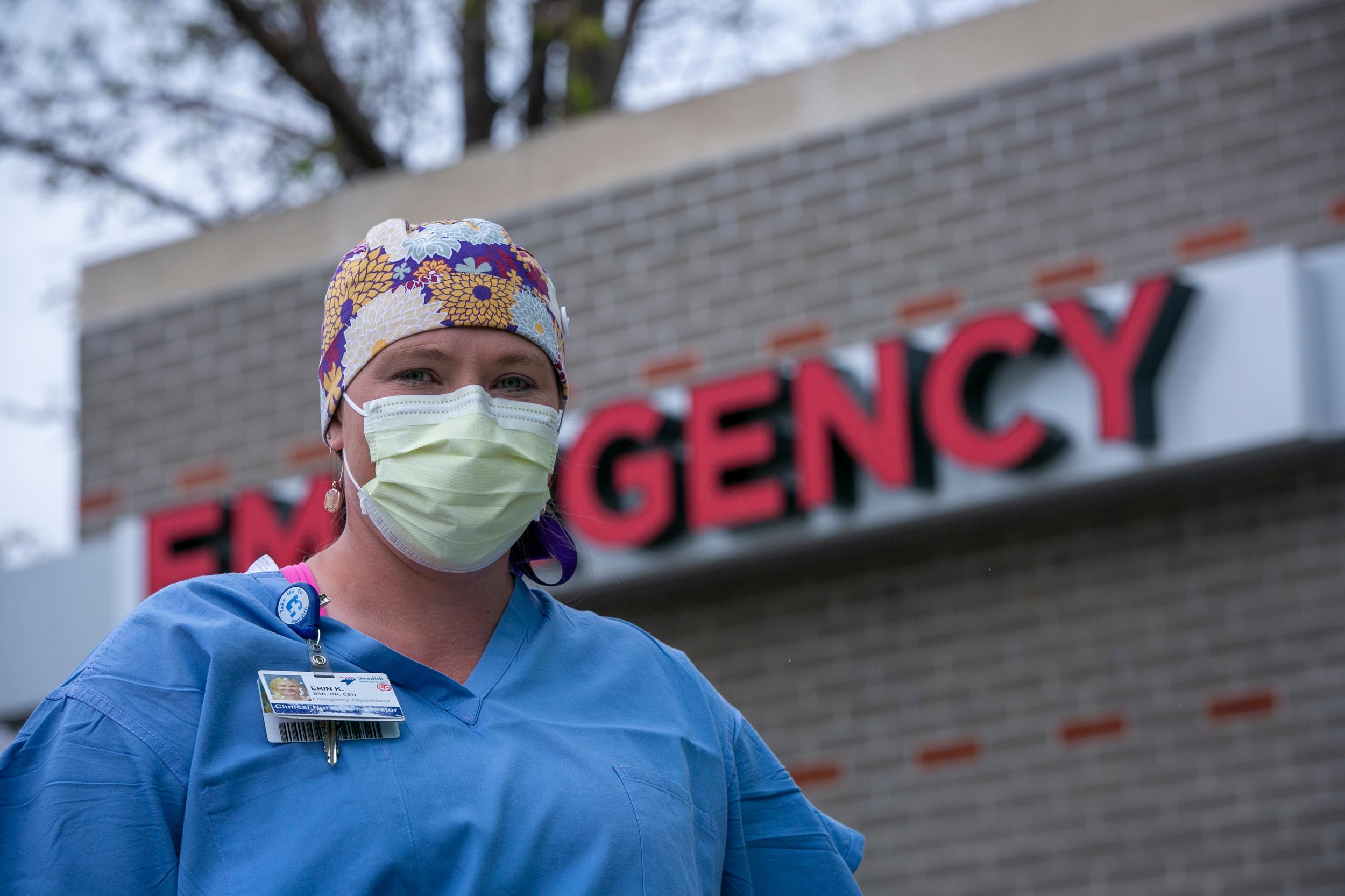 Erin Kunkel outside the Swedish Medical Center ER entrance