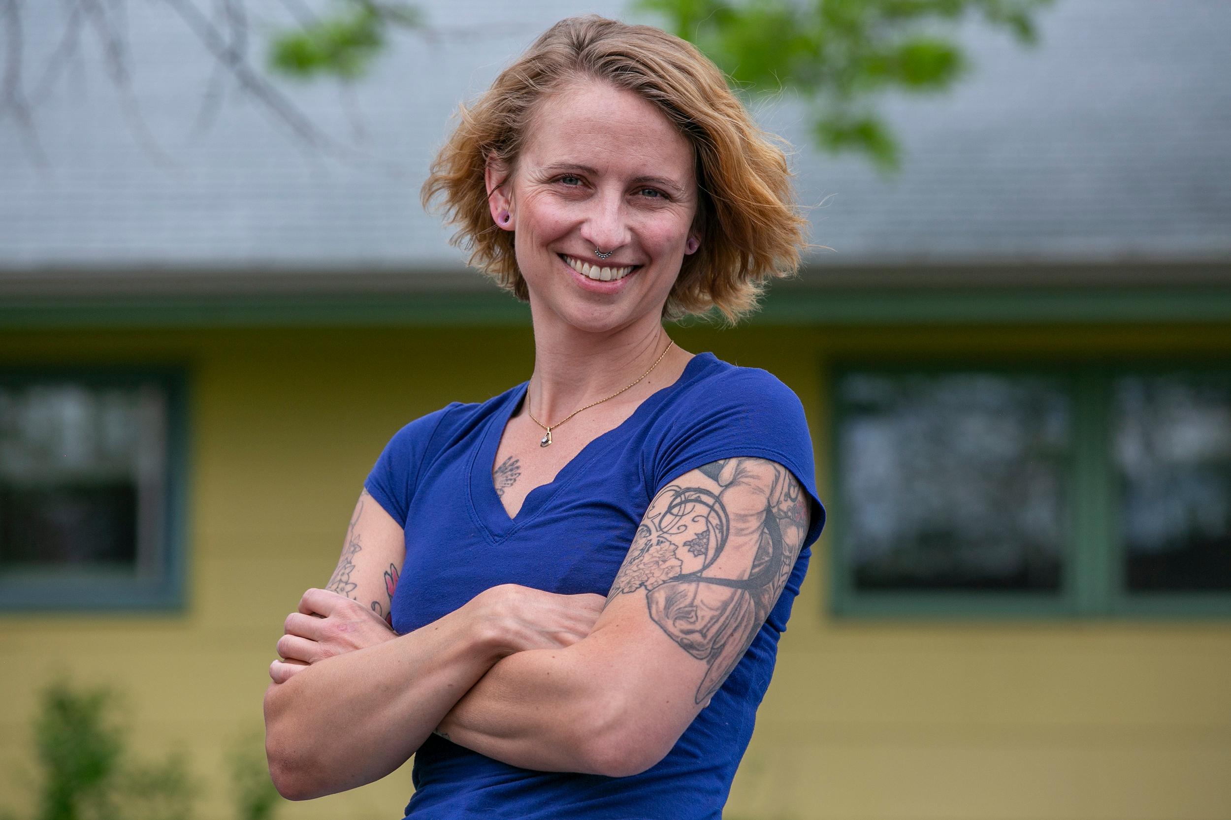 New nurse Anna Gordon-Norby outside her Aurora home