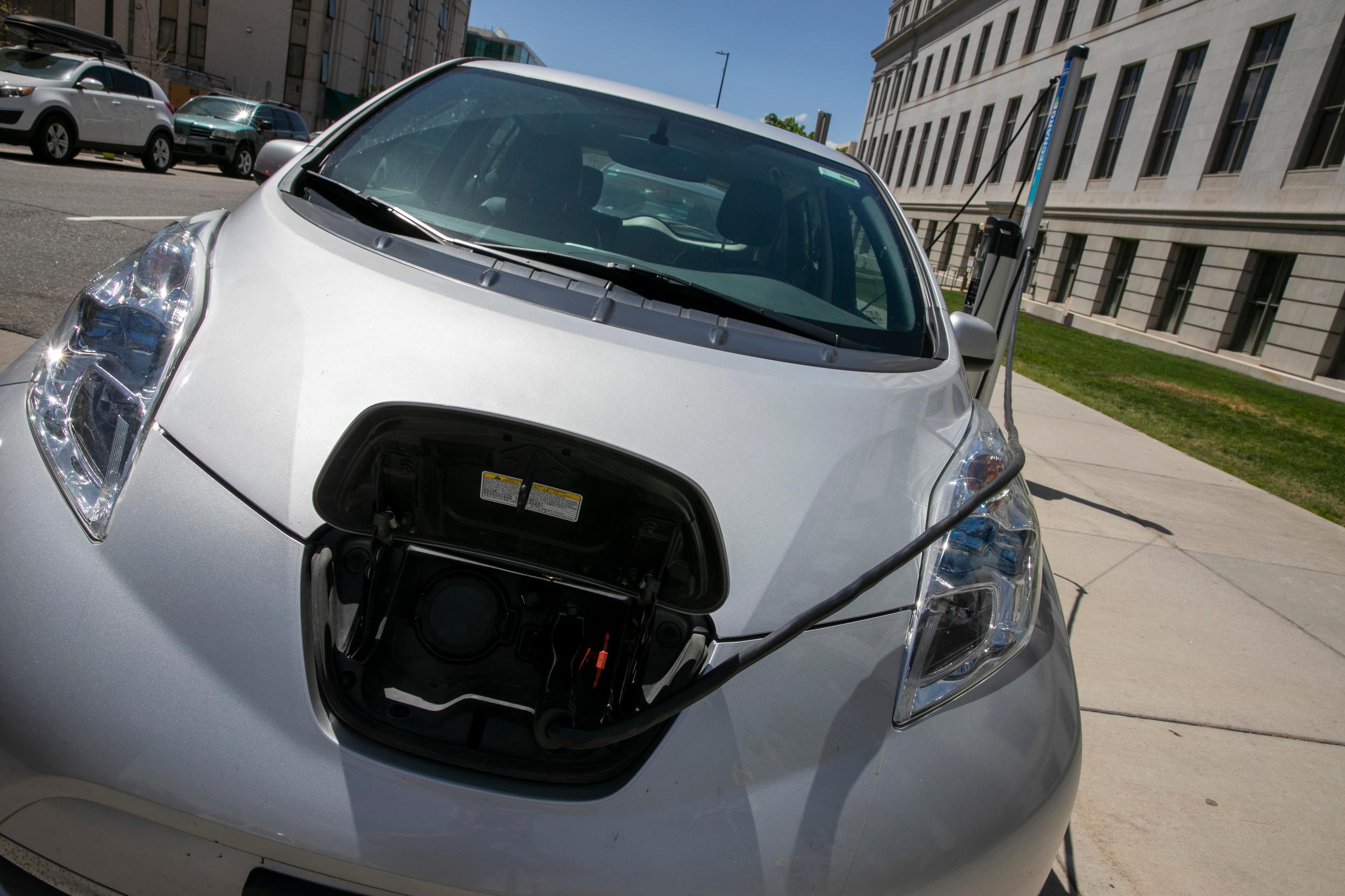 A charging station for electric-powered cars outside Denver’s City and County Building