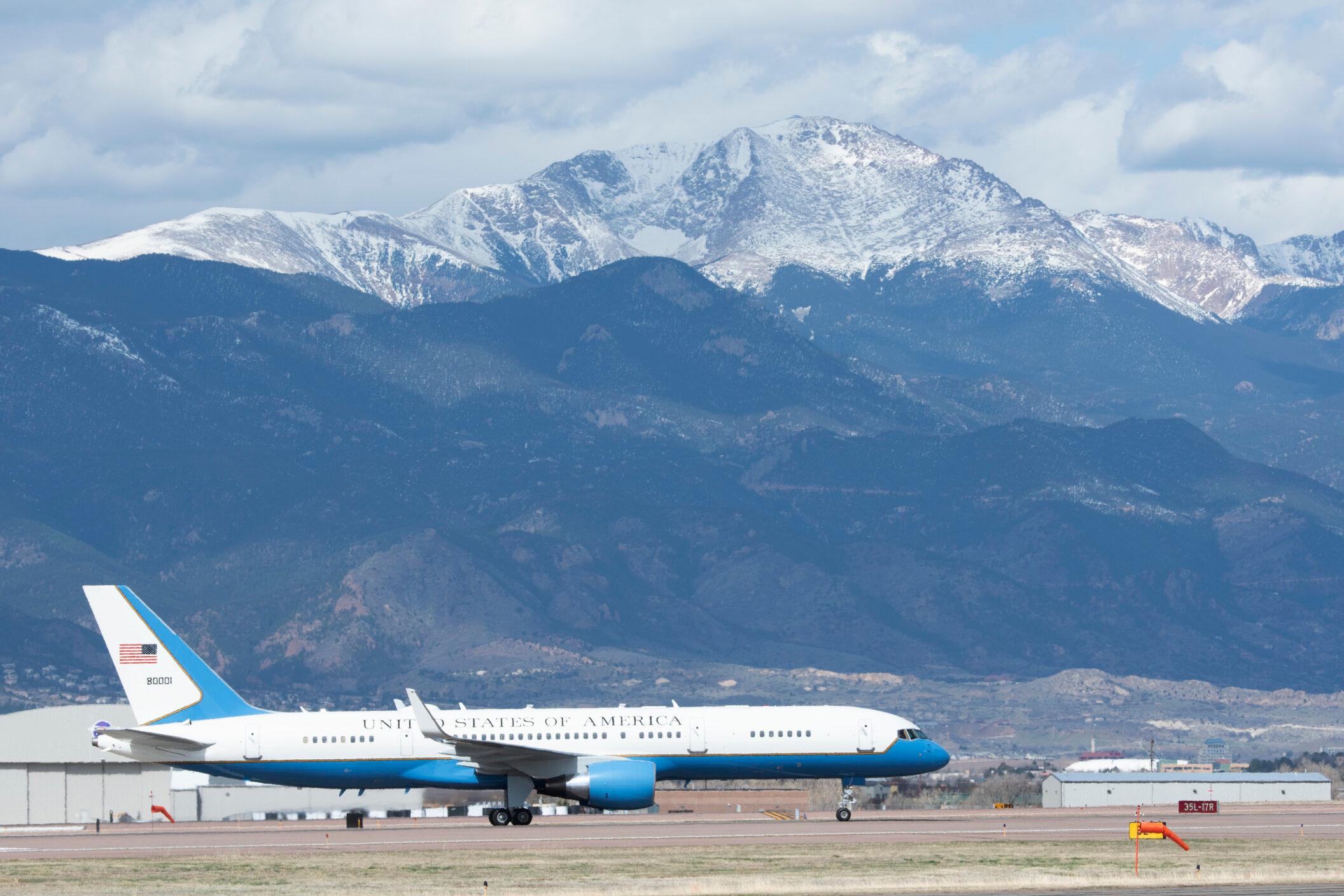 Vice President Pence and SECAF Barrett lands at Peterson