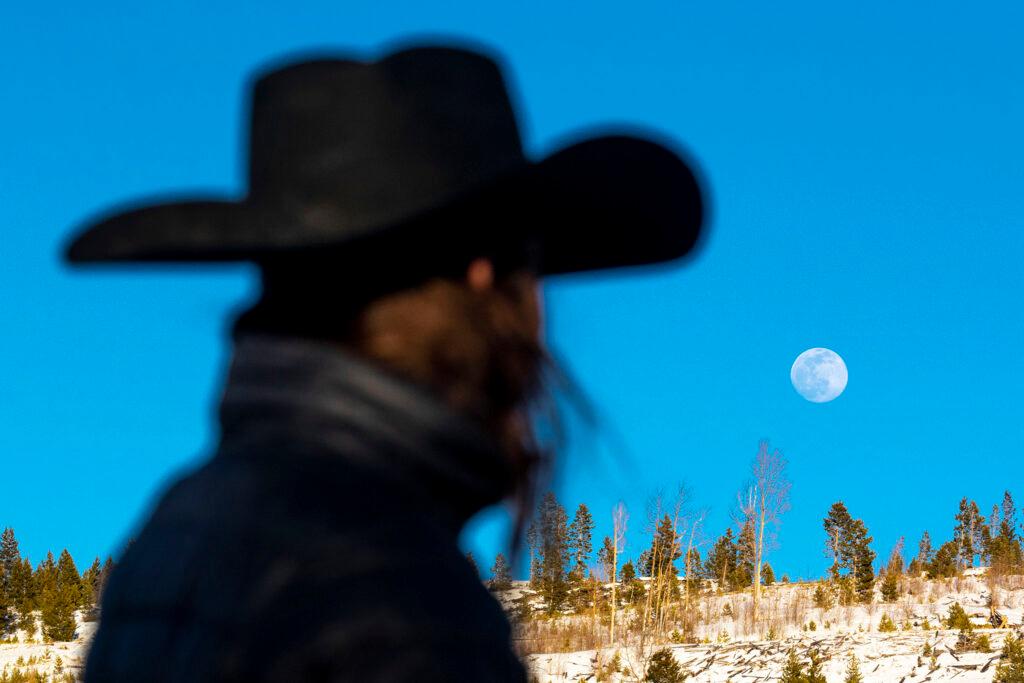 The moon rises over Frisco during a 2 Below Zero sleigh ride. Feb. 25, 2021.