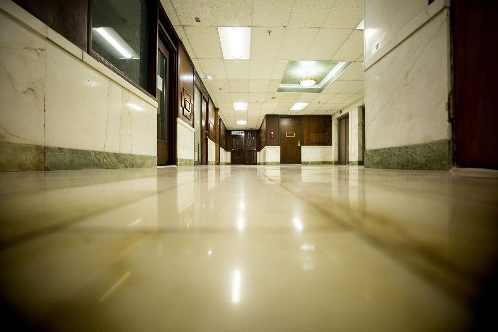 A quiet hallway in the Metropolitan Building in Downtown Denver. May 5, 2021.