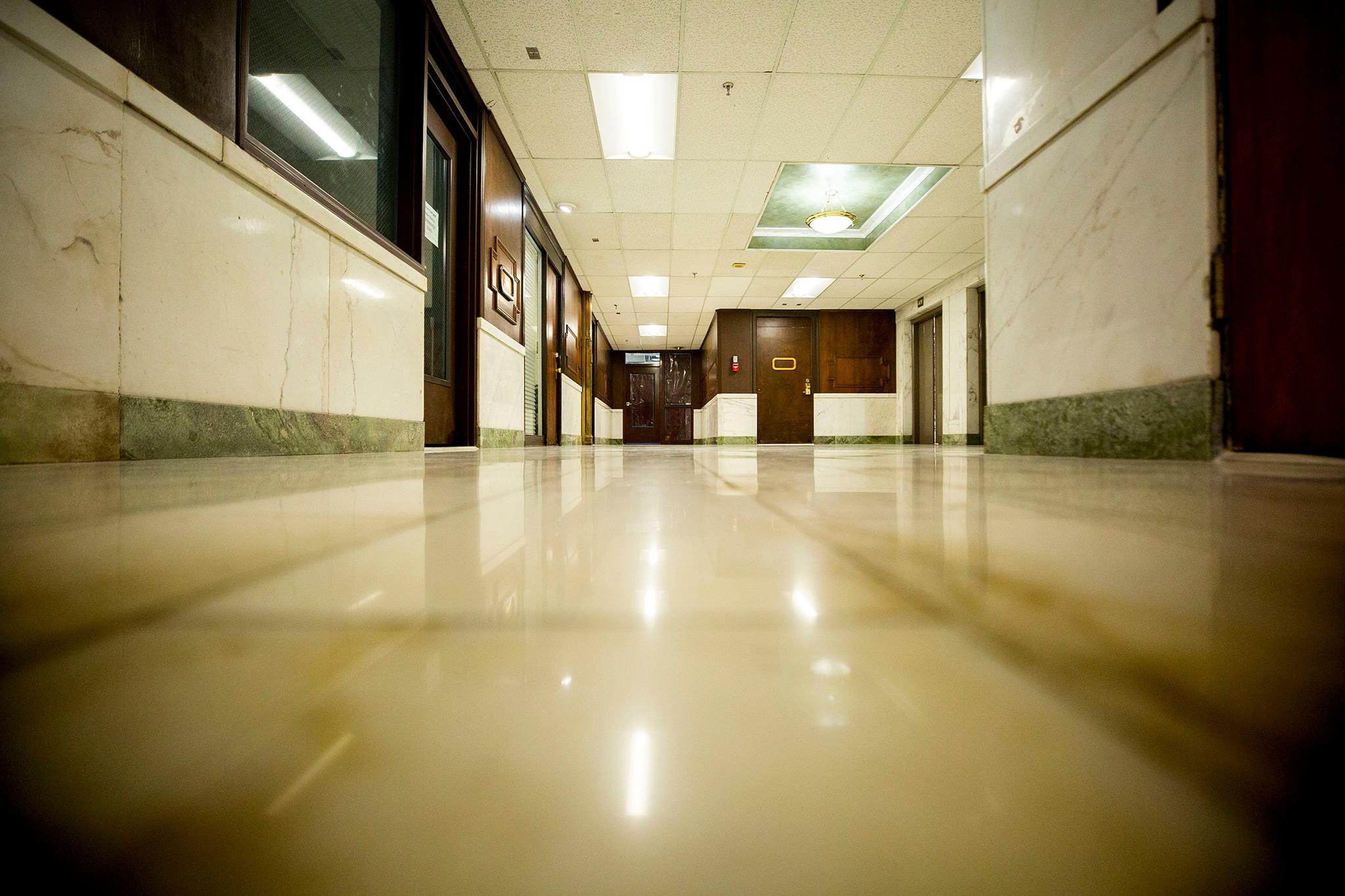 A quiet hallway in the Metropolitan Building in Downtown Denver. May 5, 2021.