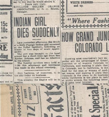 Teller Institute Native American children's death notices in newspapers