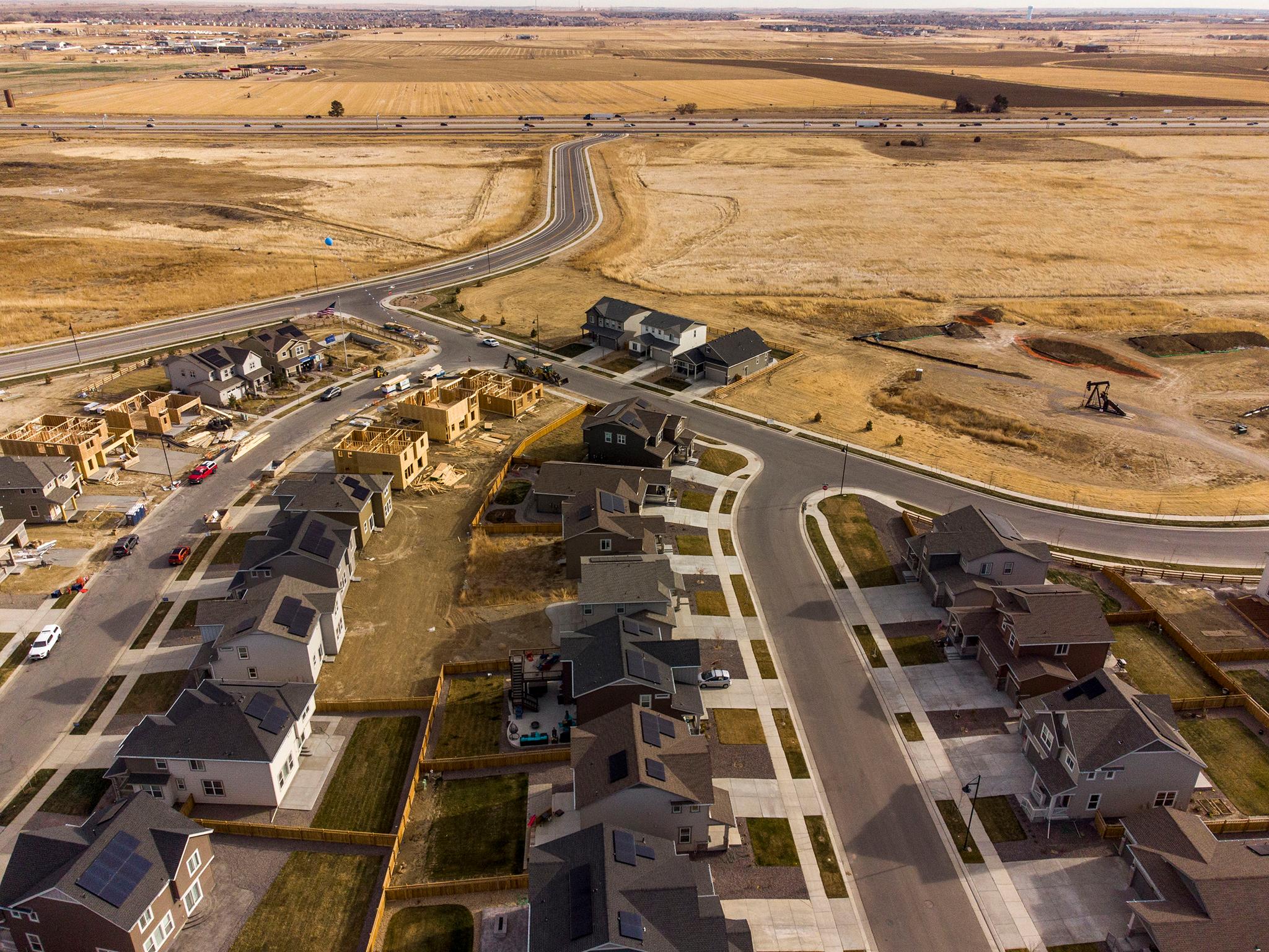 A housing development in Weld County that sits close to I-25. Dec. 11, 2021.