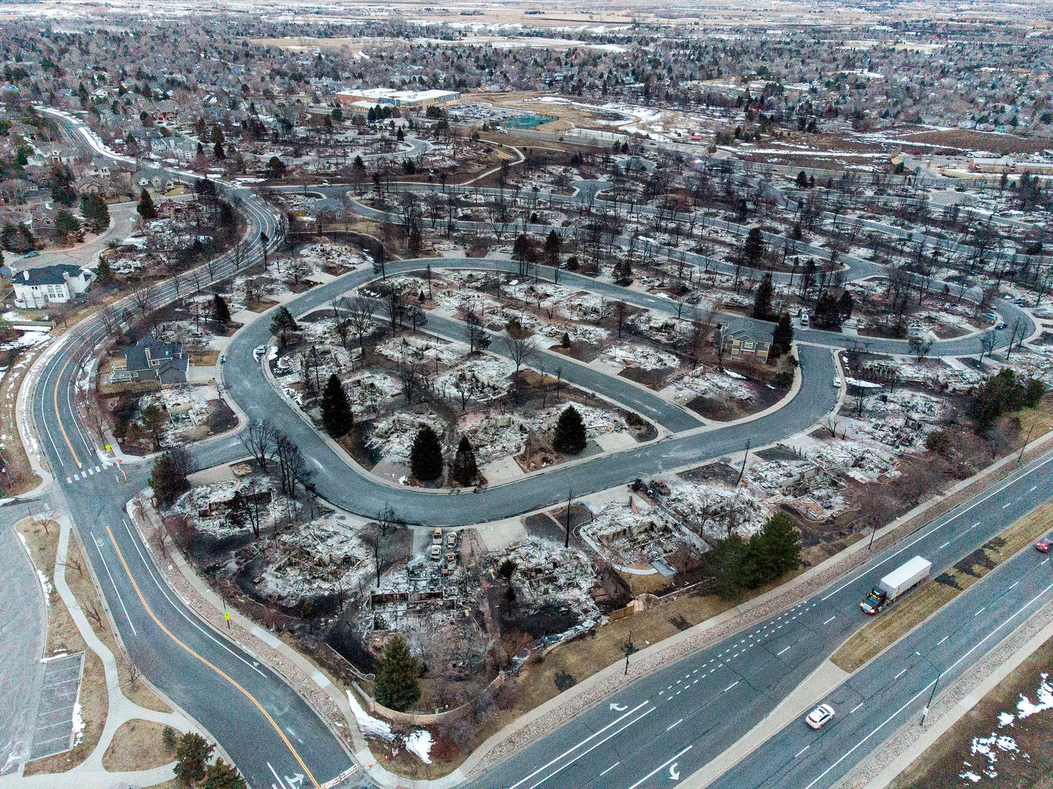 The aftermath of the Marshall fire in Louisville. Jan. 18, 2022.