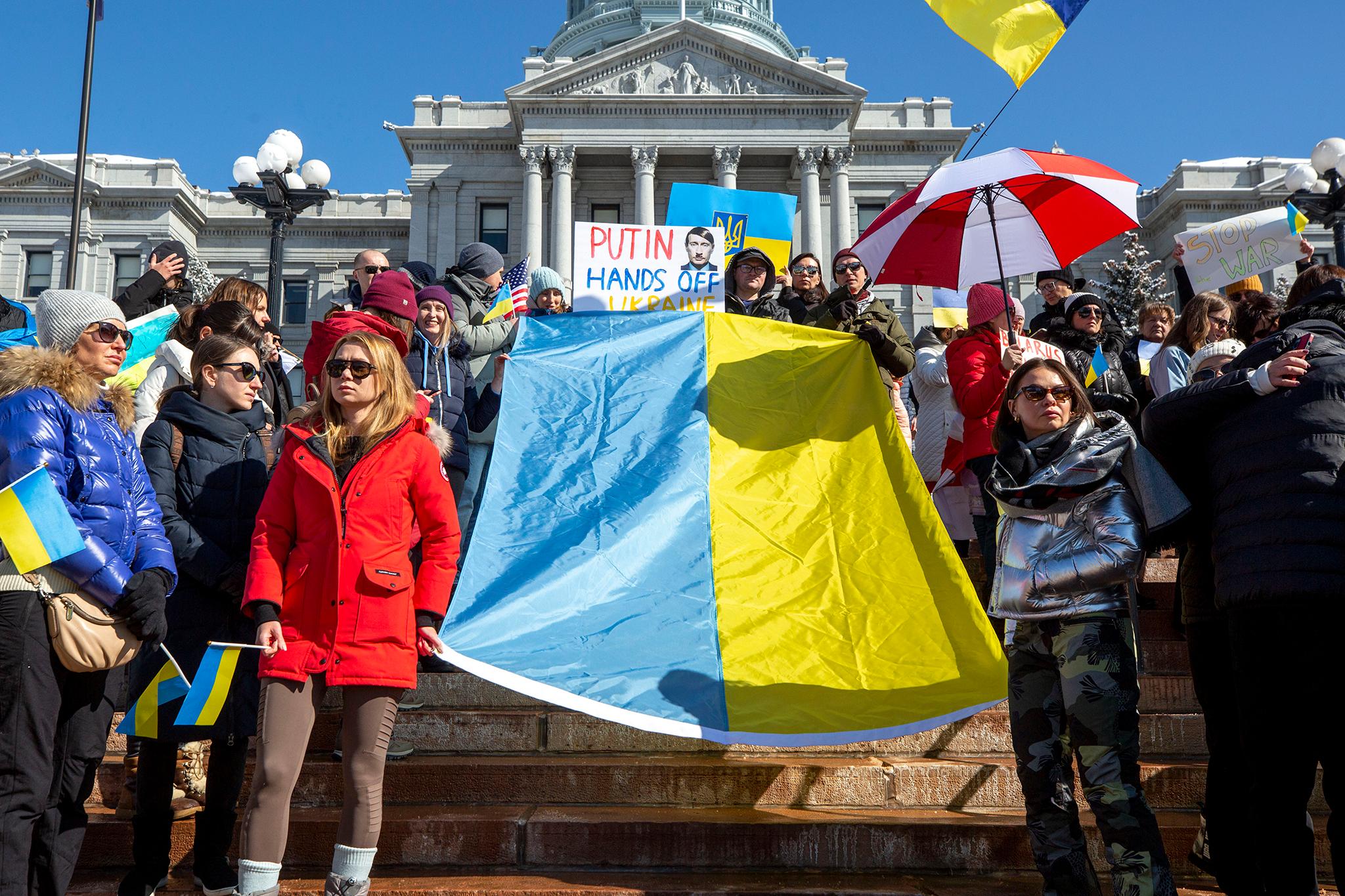 A rally for Ukraine on the Colorado Capitol steps. Feb. 24, 2022.
