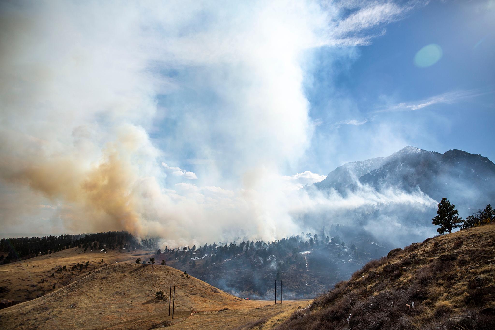 NCAR fire burns near Boulder&#039;s Table Mesa neighborhood. March 26, 2022.