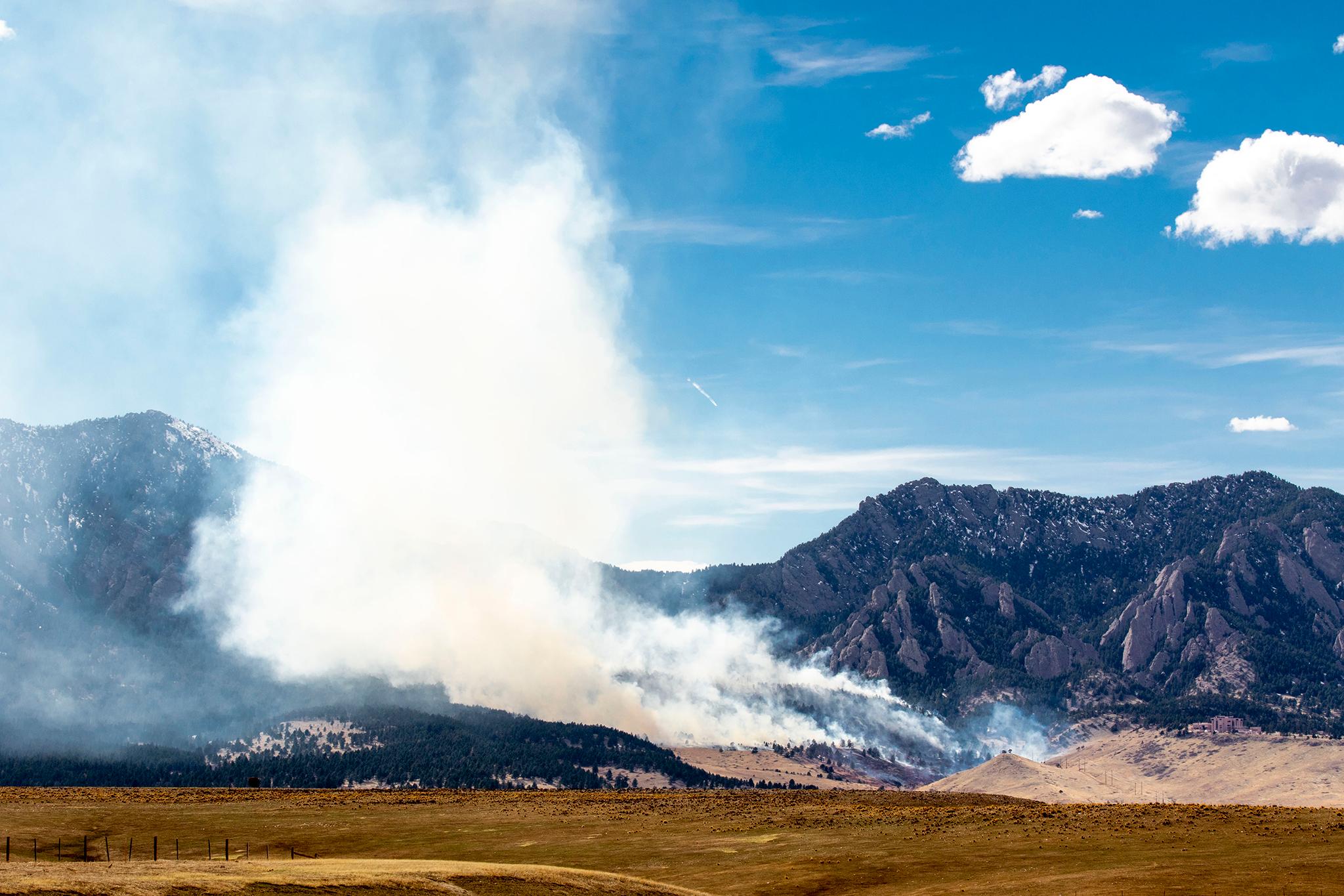 NCAR fire burns near Boulder&#039;s Table Mesa neighborhood. March 26, 2022.