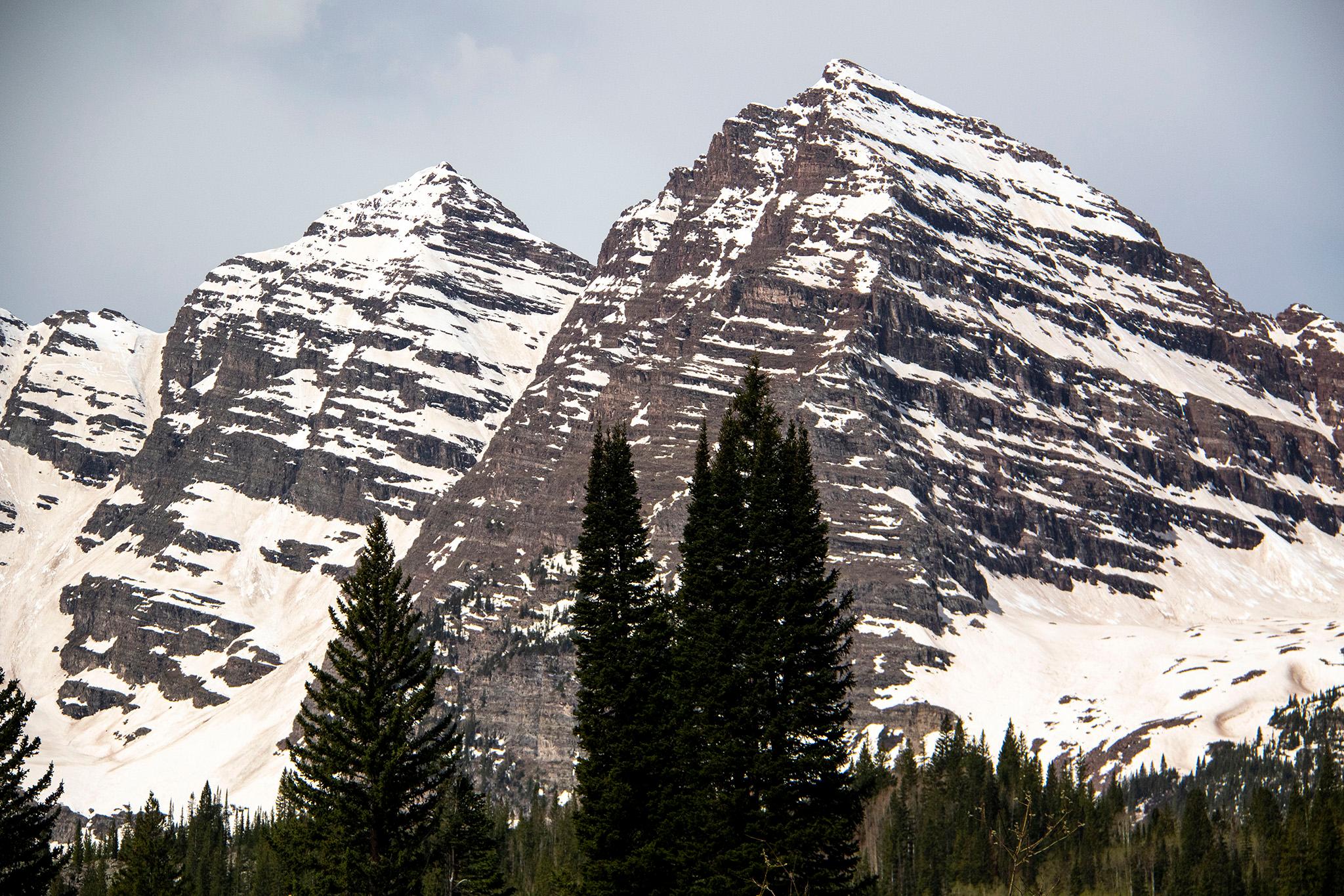 The Maroon Bells in White River National Forest outside of Aspen. May 28, 2022.