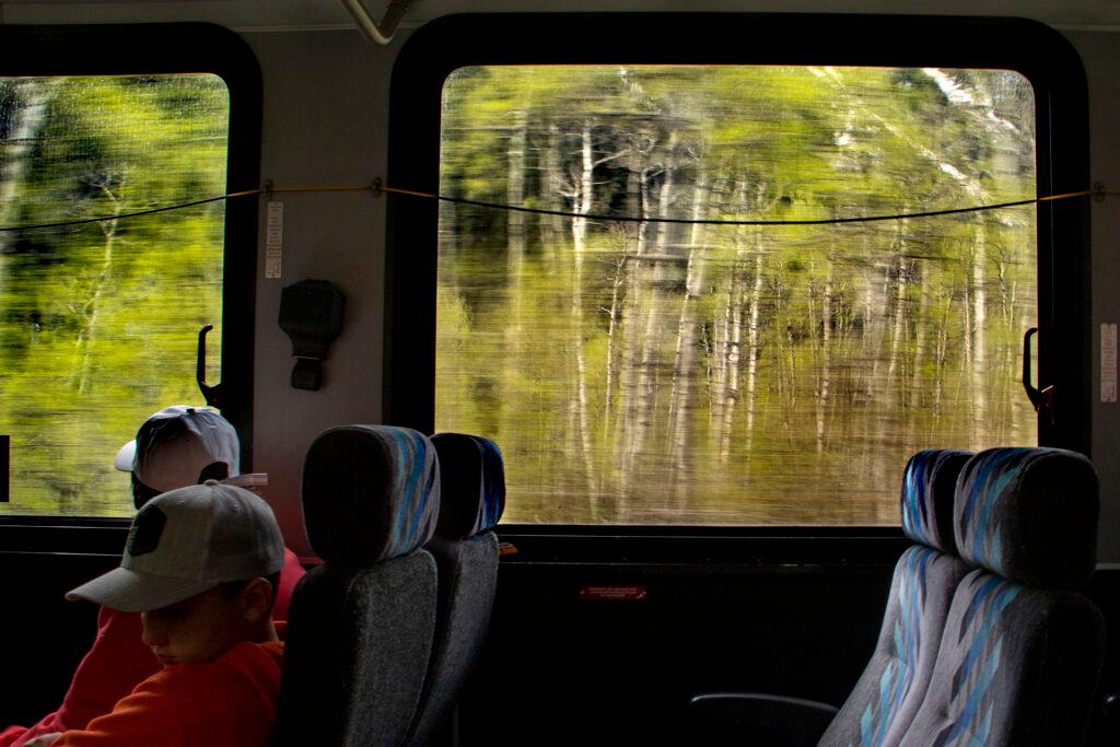 A shuttle bus heads from the foot of Maroon Bells back to Aspen. May 28, 2022.