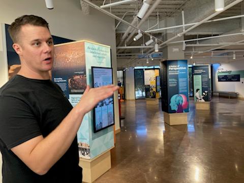 Nick Potter, curator of the InfoZone Museum at the Pueblo Public Library, shows off a floor of displays tracking the history of communications, globally and in Pueblo.