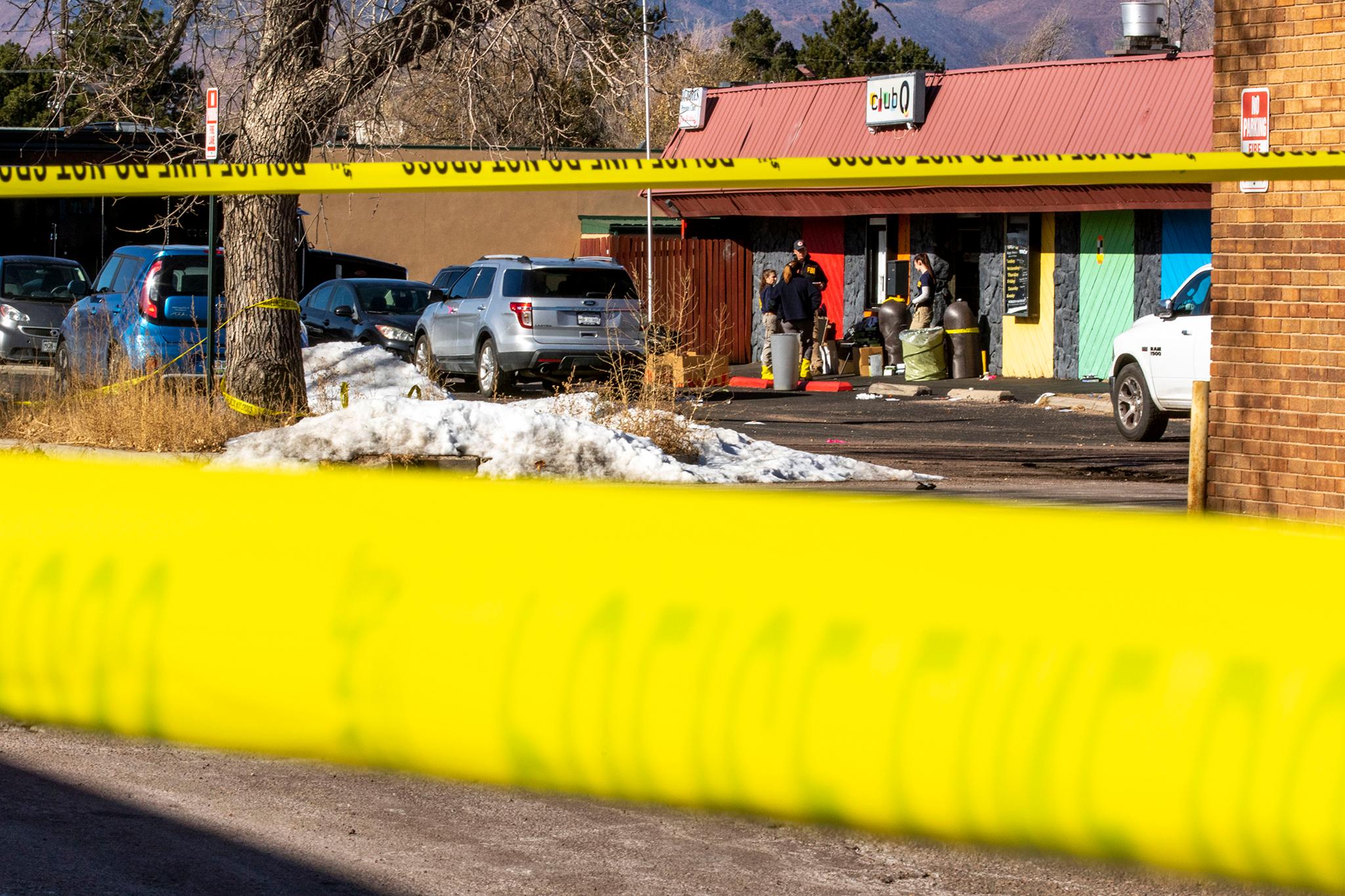 Police tape surrounds Club Q in Colorado Springs. Nov. 22, 2022.
