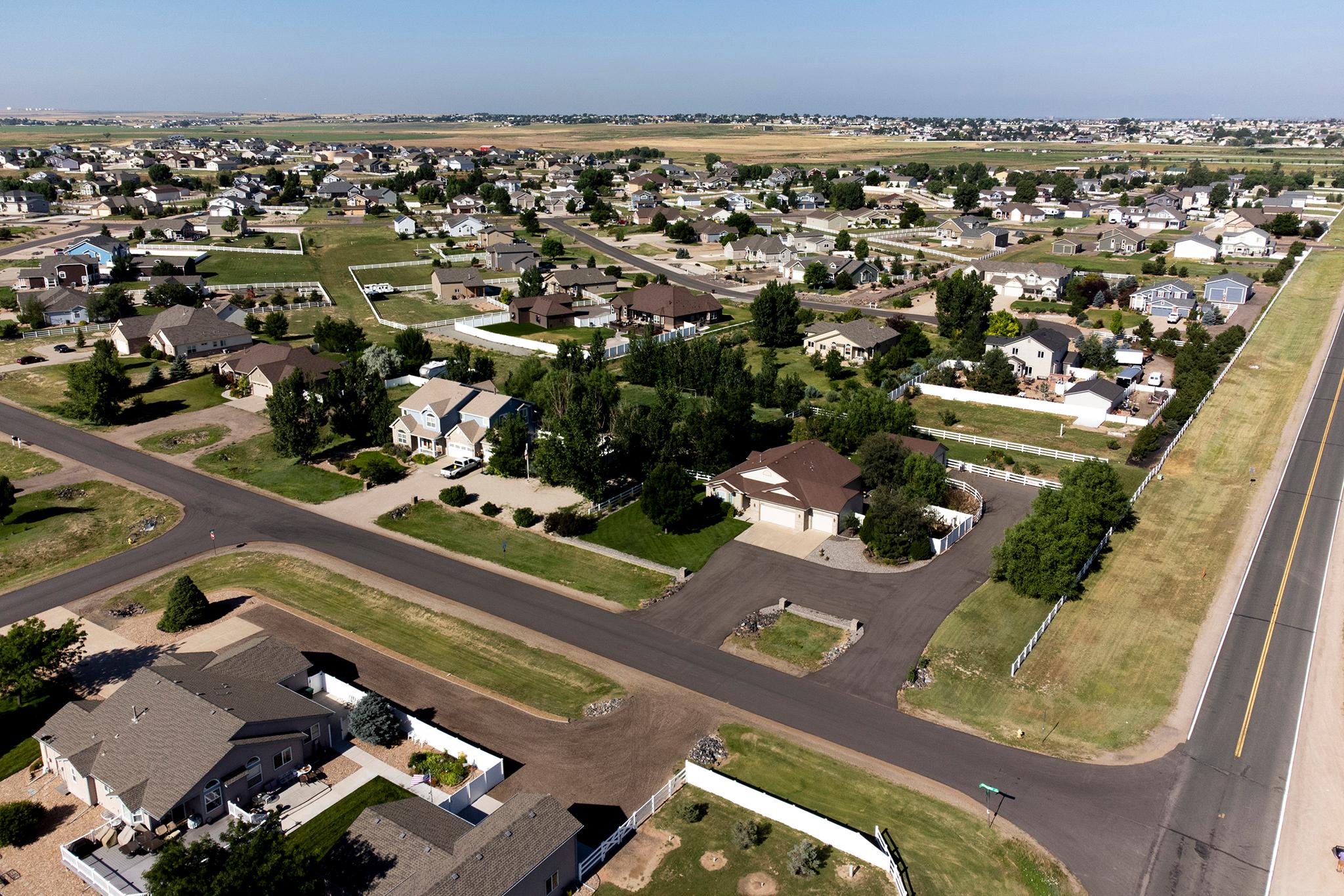 A neighborhood in Hudson, Colo., northeast of Denver. July 15, 2023.