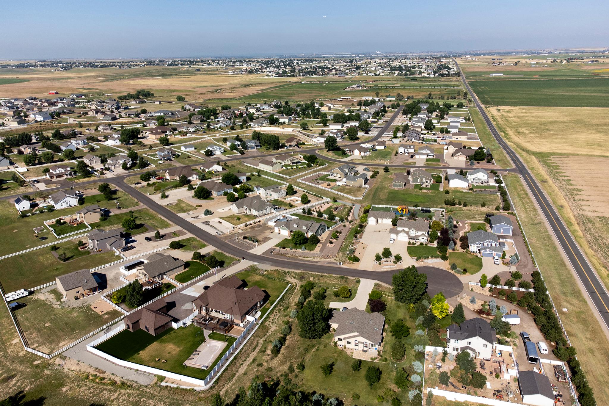 A neighborhood in Hudson, Colo., northeast of Denver. July 15, 2023.